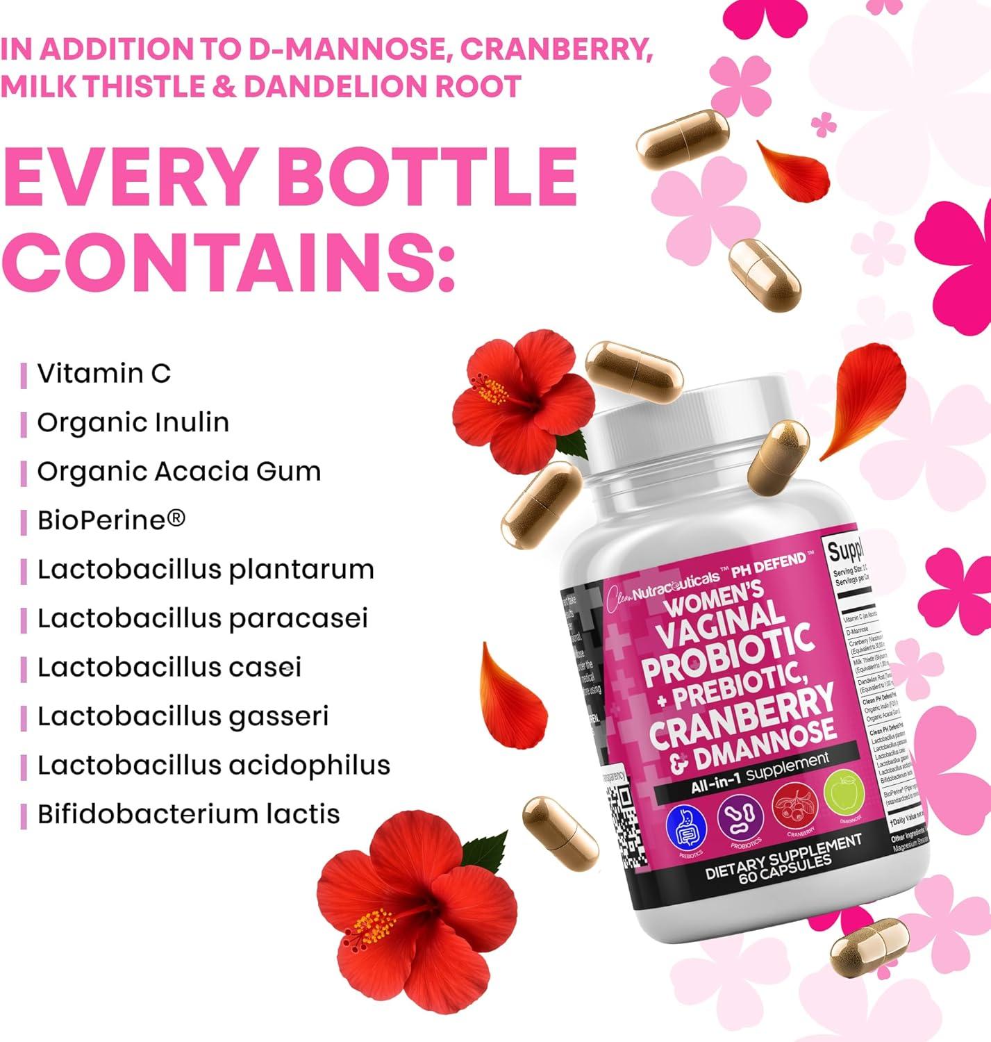 image:imageClean Nutraceuticals Vaginal Probiotics for Women with Cranberry DMannose Prebiotics pH Balance Support Feminine Health Urinary Tract Cleanse Capsule Alternative to Gummies 60 Count2