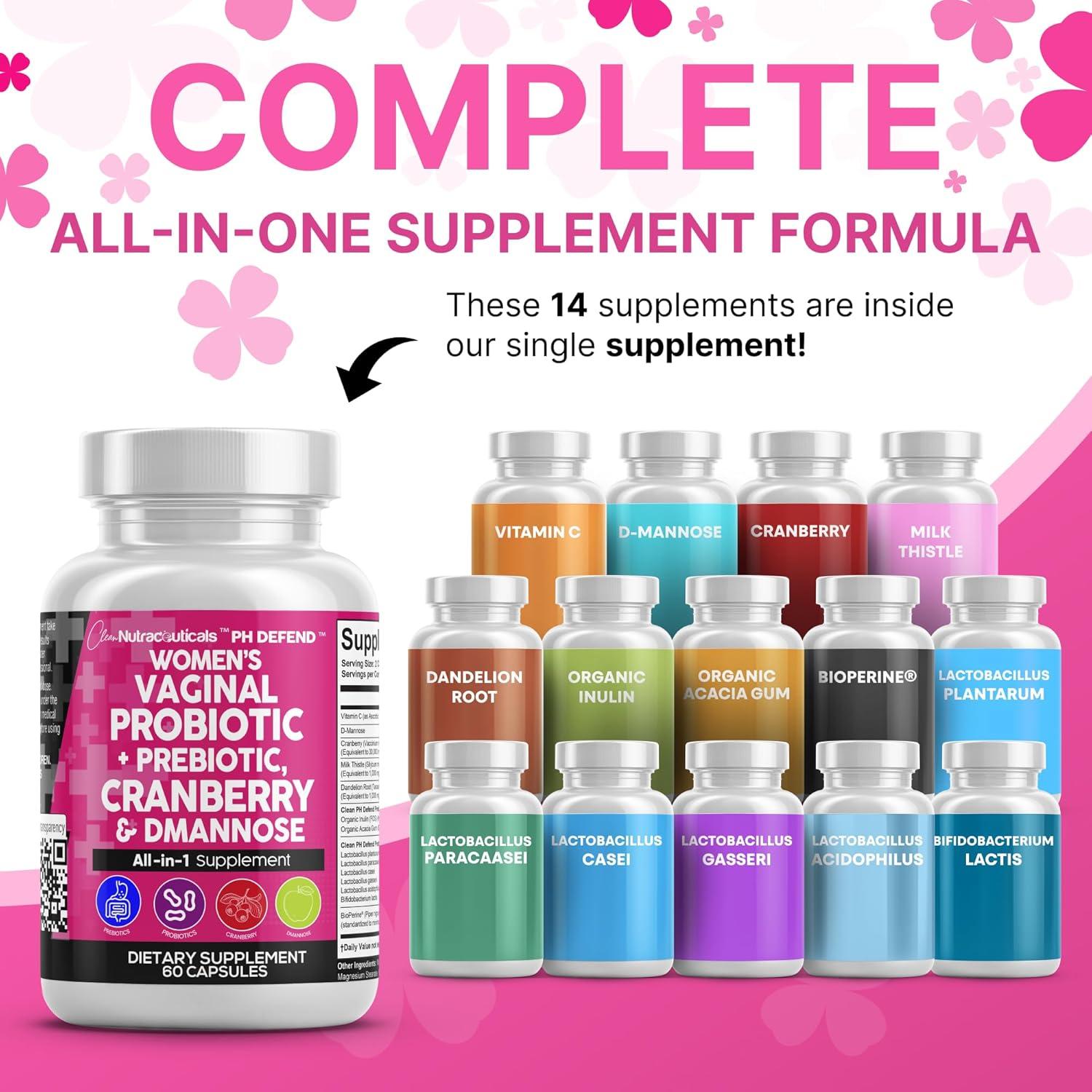 image:imageClean Nutraceuticals Vaginal Probiotics for Women with Cranberry DMannose Prebiotics pH Balance Support Feminine Health Urinary Tract Cleanse Capsule Alternative to Gummies 60 Count2