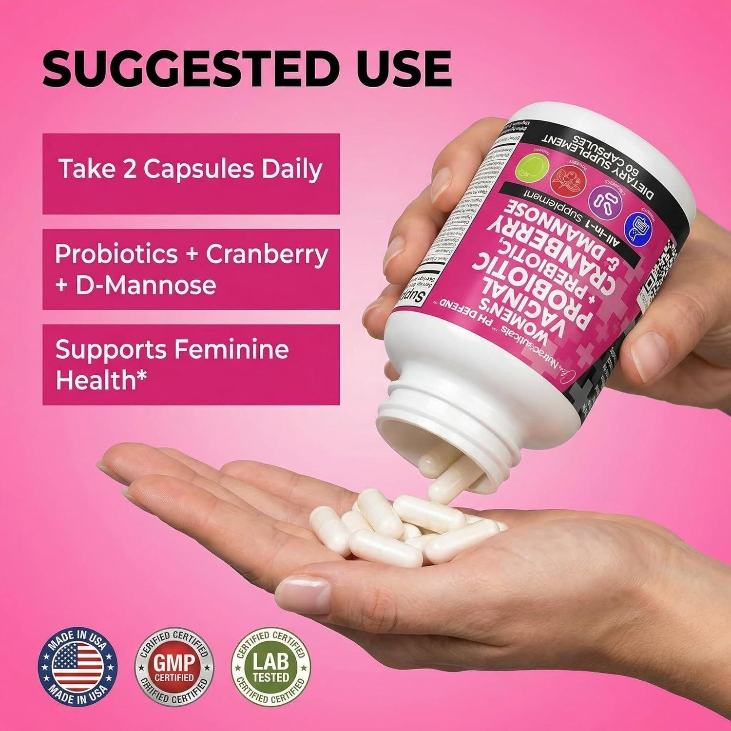 image:imageClean Nutraceuticals Vaginal Probiotics for Women with Cranberry DMannose Prebiotics pH Balance Support Feminine Health Urinary Tract Cleanse Capsule Alternative to Gummies 60 Count1