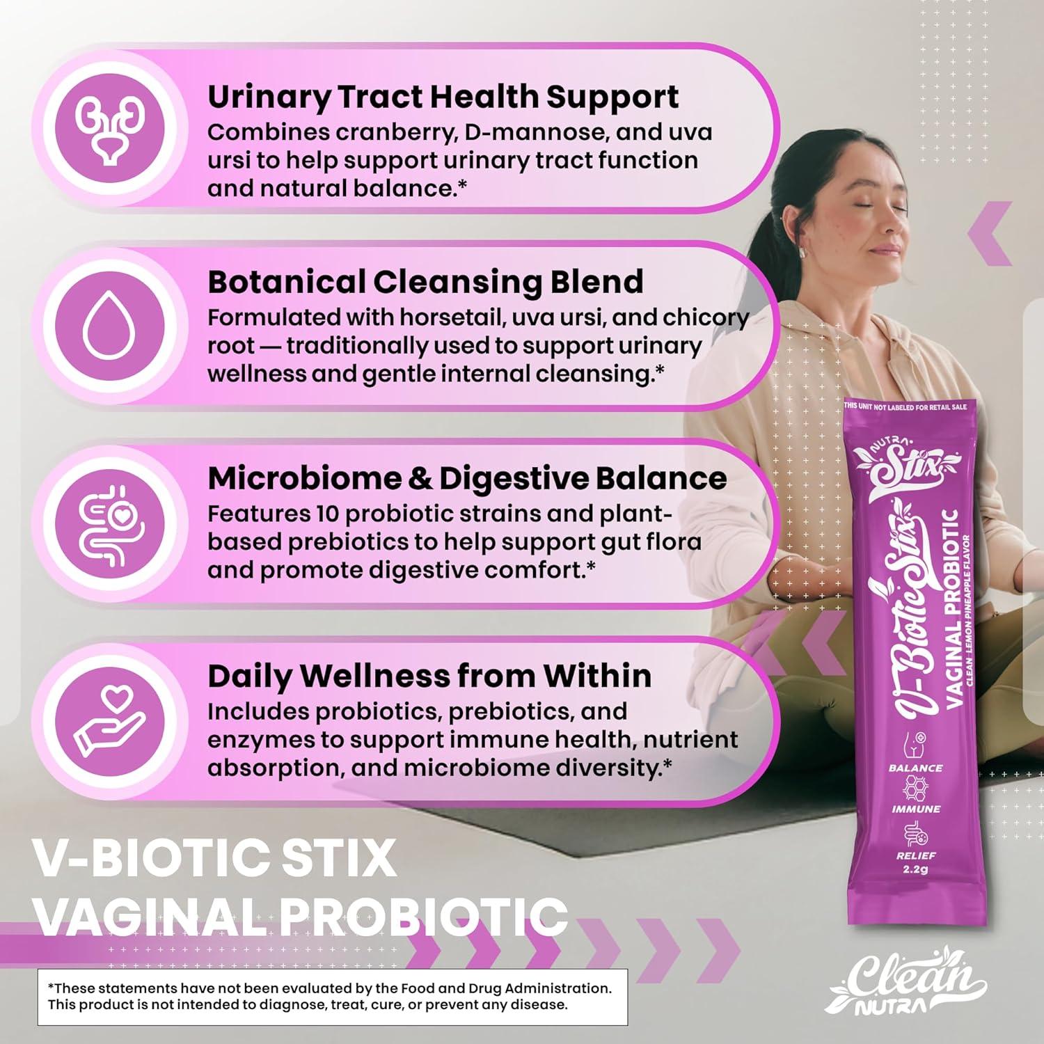 image:imageClean Nutraceuticals Vaginal Probiotics for Women with Cranberry Extract DMannose Prebiotics pH Balance for Women Vaginal Health Womens Probiotic Alternative to Gummies 20 Stix1