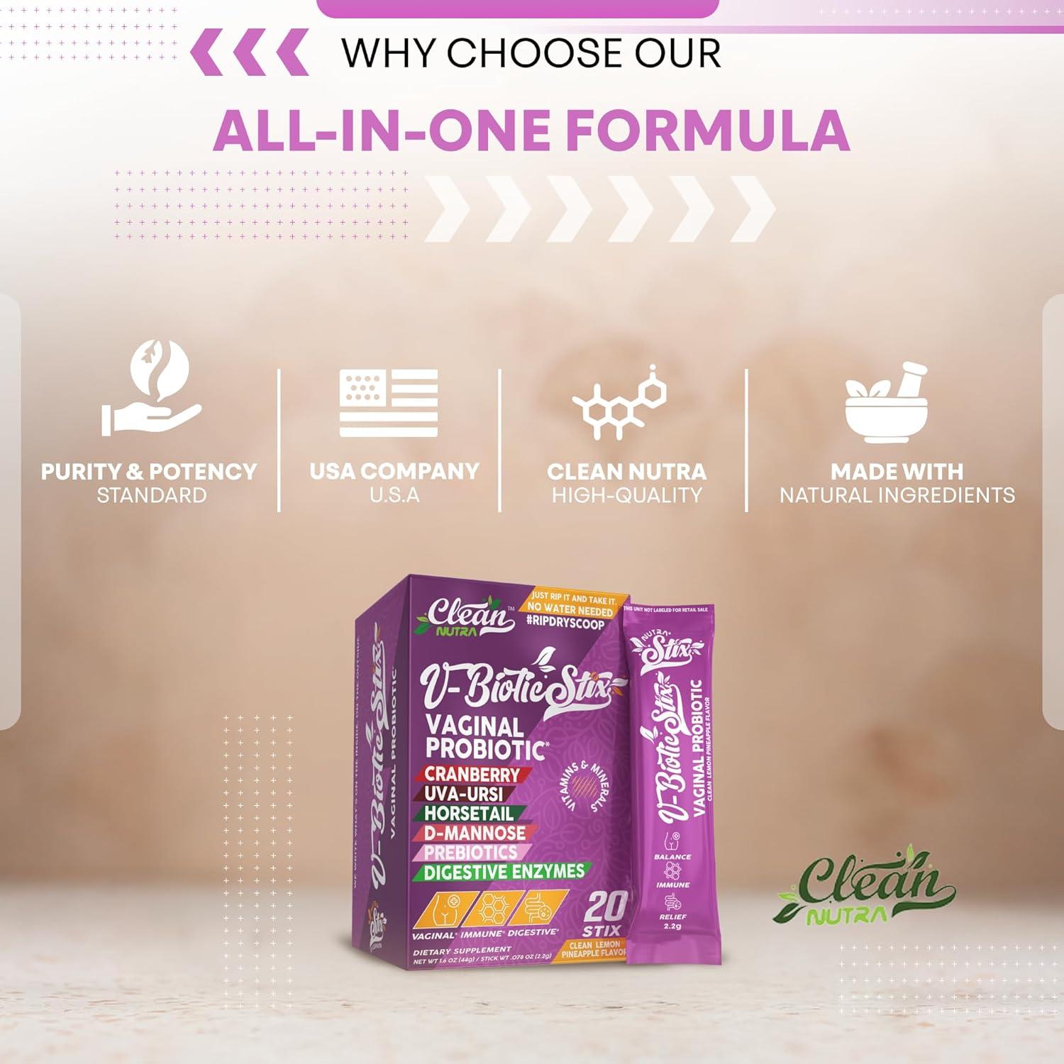 image:imageClean Nutraceuticals Vaginal Probiotics for Women with Cranberry Extract DMannose Prebiotics pH Balance for Women Vaginal Health Womens Probiotic Alternative to Gummies 20 Stix1