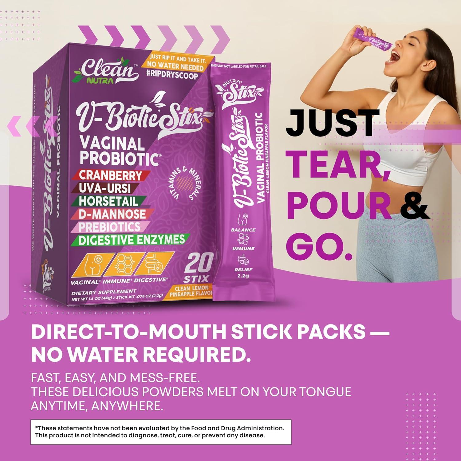 image:imageClean Nutraceuticals Vaginal Probiotics for Women with Cranberry Extract DMannose Prebiotics pH Balance for Women Vaginal Health Womens Probiotic Alternative to Gummies 20 Stix1