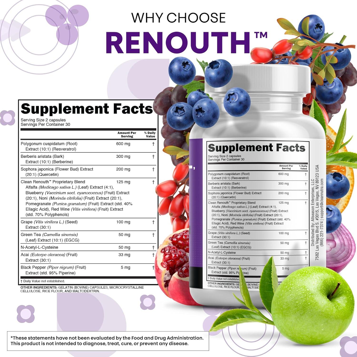 image:imageClean Resveratrol Supplement Berberine Grape Seed Extract Quercetin Green Tea Extract Acai Noni Polyphenol Supplement for Women amp Men NAcetyl Cysteine60 Count Pack of 1