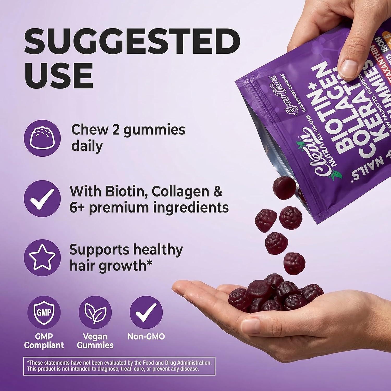 image:imageGrowVana Hair Growth Gummies for Women Biotin Collagen Keratin Saw Palmetto Horsetail Astaxanthin Iron Zinc Pantothenic Acid Vitamin A D E Pumpkin Seed Ahiflower MSM Supplement by Clean Nutra 90 Count