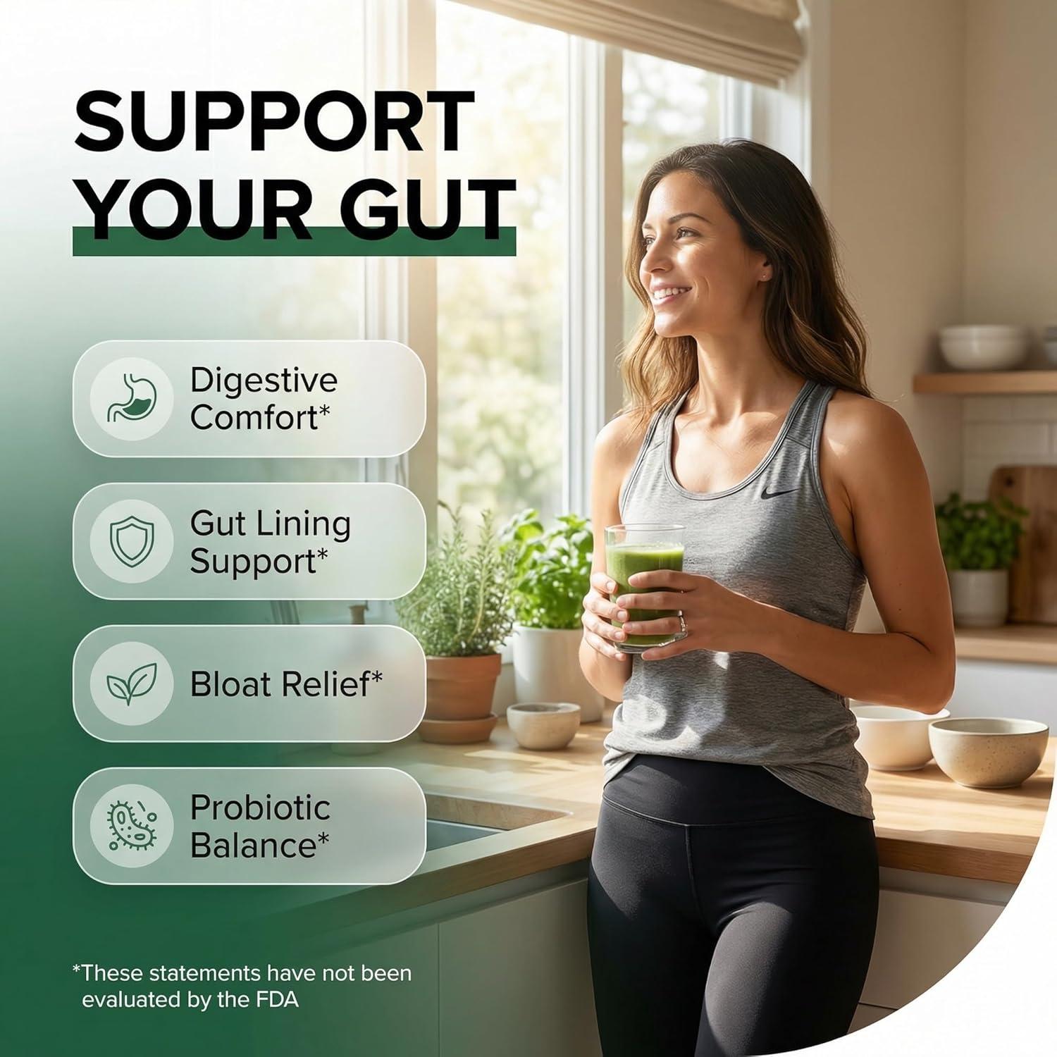 image:imageGutResto Fiber Supplement Psyllium Husk Powder Probiotic Gut Health Digestive Enzymes Prebiotic LGlutamine Slippery Elm Aloe Vera Marshmallow Root Turmeric Ginger Peppermint by Clean Nutra 30 Svgs