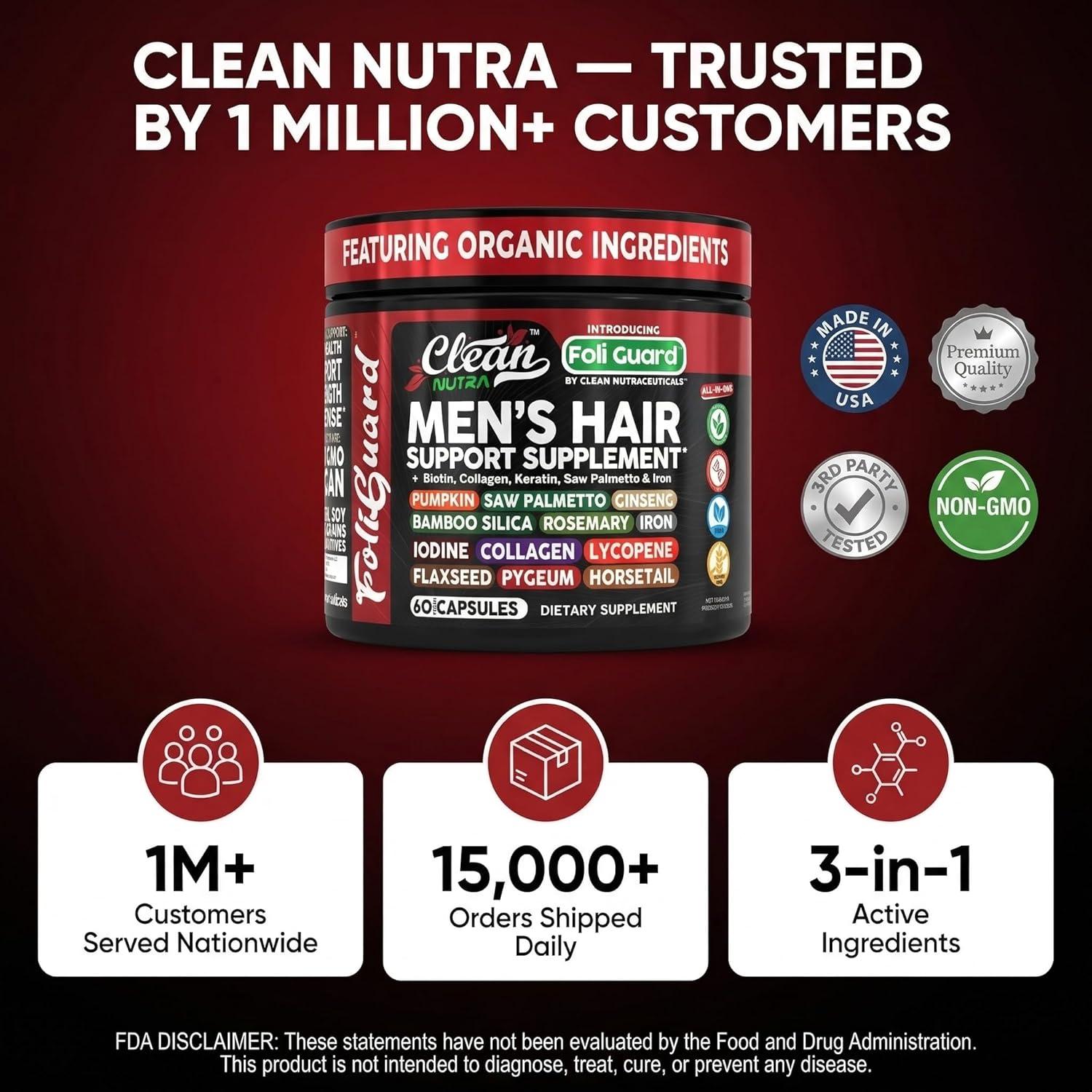 image:imageHair Growth Supplement For Men Biotin Hair Vitamins Collagen Pumpkin Seed Saw Palmetto Iron Ginseng Bamboo Silica Rosemary Peppermint Keratin Selenium Iodine Flaxseed Horsetail Vitamin A C D3 E B121