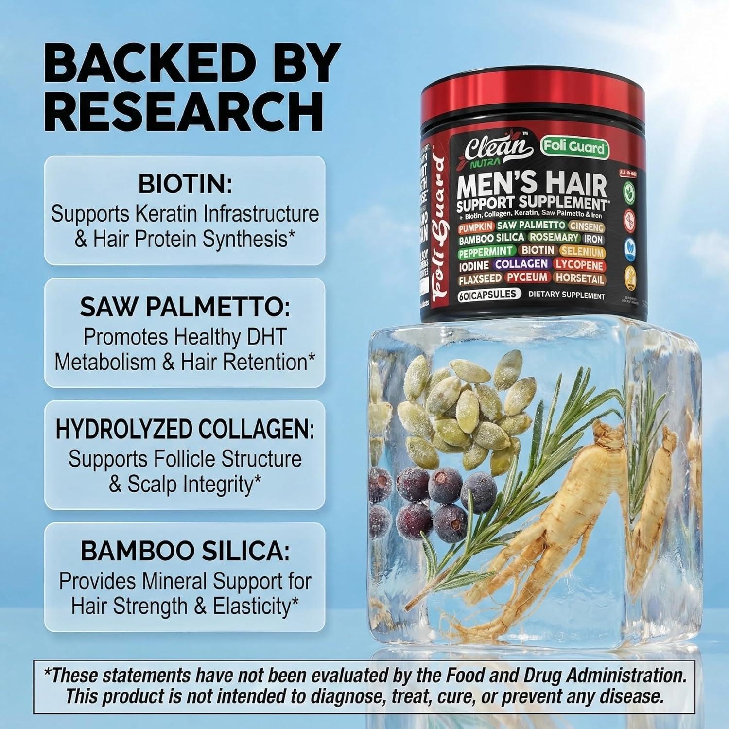 image:imageHair Growth Supplement For Men Biotin Hair Vitamins Collagen Pumpkin Seed Saw Palmetto Iron Ginseng Bamboo Silica Rosemary Peppermint Keratin Selenium Iodine Flaxseed Horsetail Vitamin A C D3 E B121