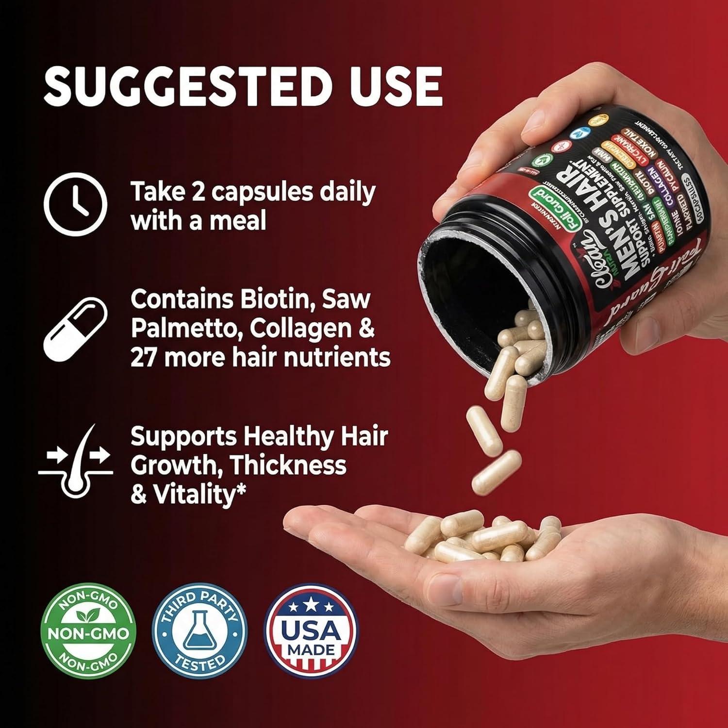 image:imageHair Growth Supplement For Men Biotin Hair Vitamins Collagen Pumpkin Seed Saw Palmetto Iron Ginseng Bamboo Silica Rosemary Peppermint Keratin Selenium Iodine Flaxseed Horsetail Vitamin A C D3 E B121