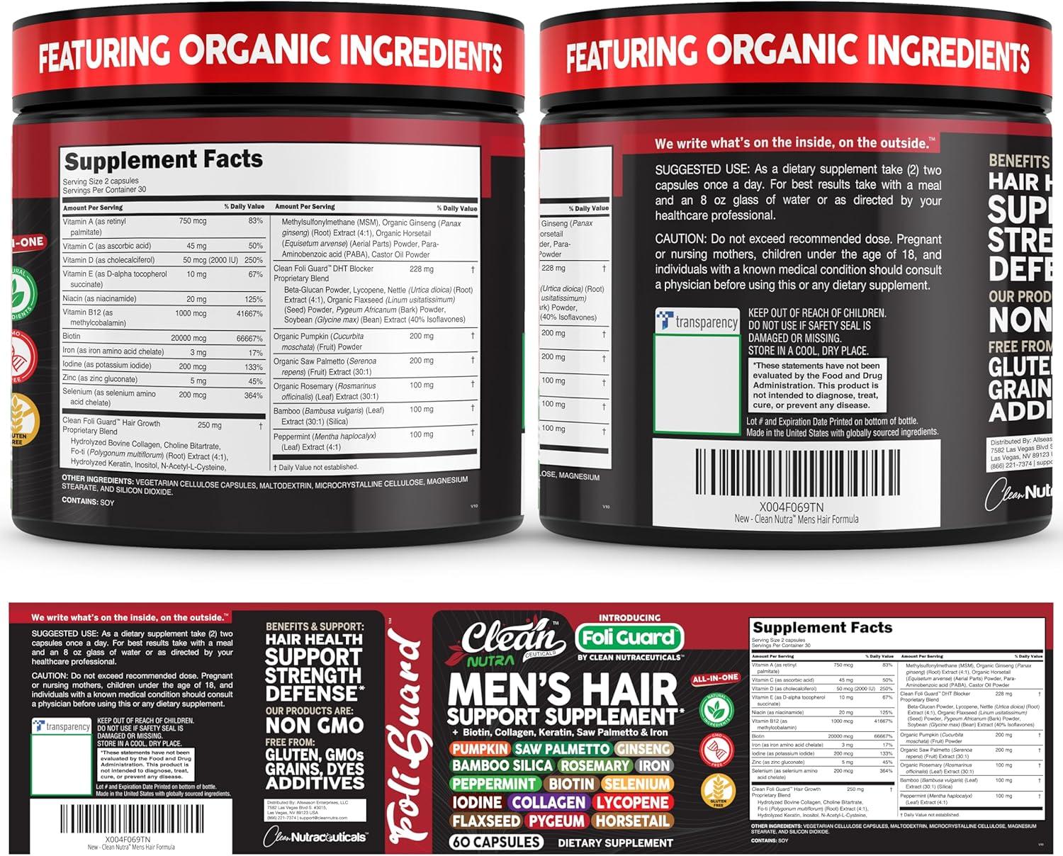 image:imageHair Growth Supplement For Men Biotin Hair Vitamins Collagen Pumpkin Seed Saw Palmetto Iron Ginseng Bamboo Silica Rosemary Peppermint Keratin Selenium Iodine Flaxseed Horsetail Vitamin A C D3 E B121