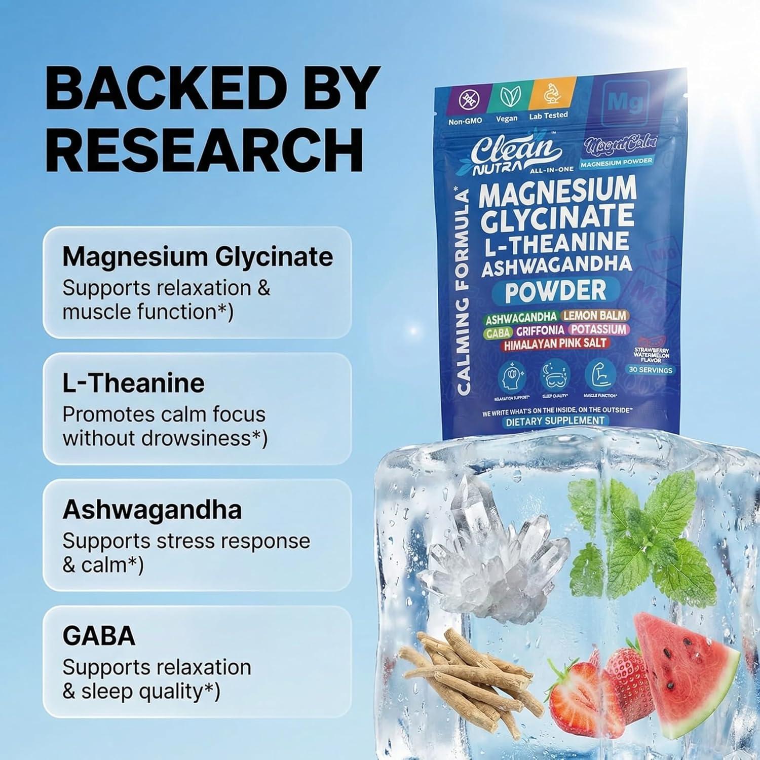 image:imageMagnesium Glycinate Powder Supplement L Theanine Ashwagandha Glycine Apigenin Lemon Balm GABA 5HTP Pink Salt Potassium L Tryptophan Calcium Powdered Sleep Aid Calm Trace Minerals Vitamin