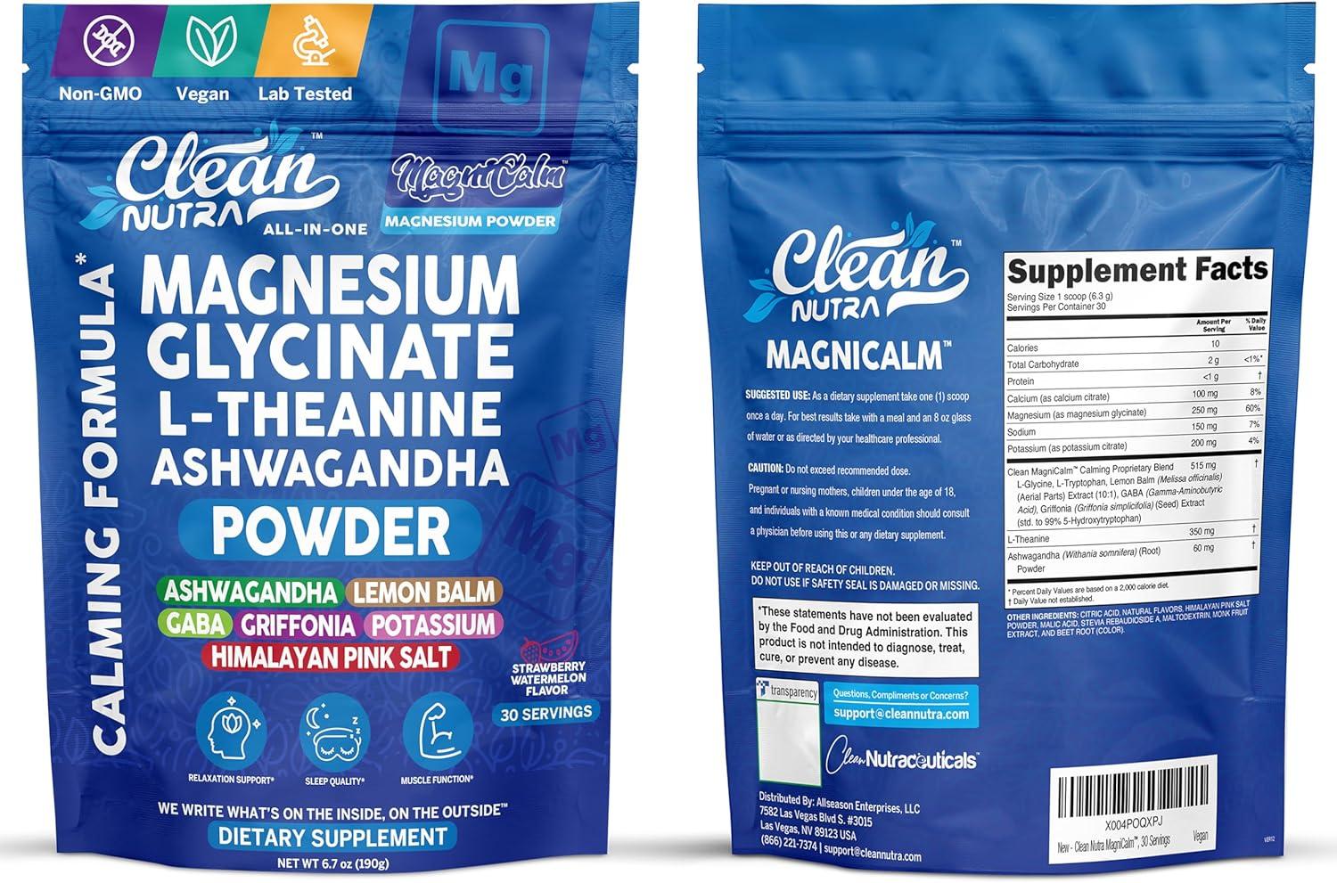 image:imageMagnesium Glycinate Powder Supplement L Theanine Ashwagandha Glycine Apigenin Lemon Balm GABA 5HTP Pink Salt Potassium L Tryptophan Calcium Powdered Sleep Aid Calm Trace Minerals Vitamin