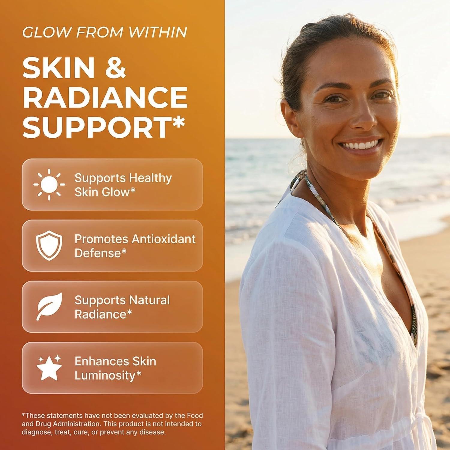 image:imageMelaVibe Internal Tanning Drops Supplement Astaxanthin Lycopene PABA LTyrosine Beta Carotene Grape Seed Polypodium Leucotomos MSM Gotu Kola Amla Copper Selenium Skin Radiance by Clean Nutra 4 Fl Oz