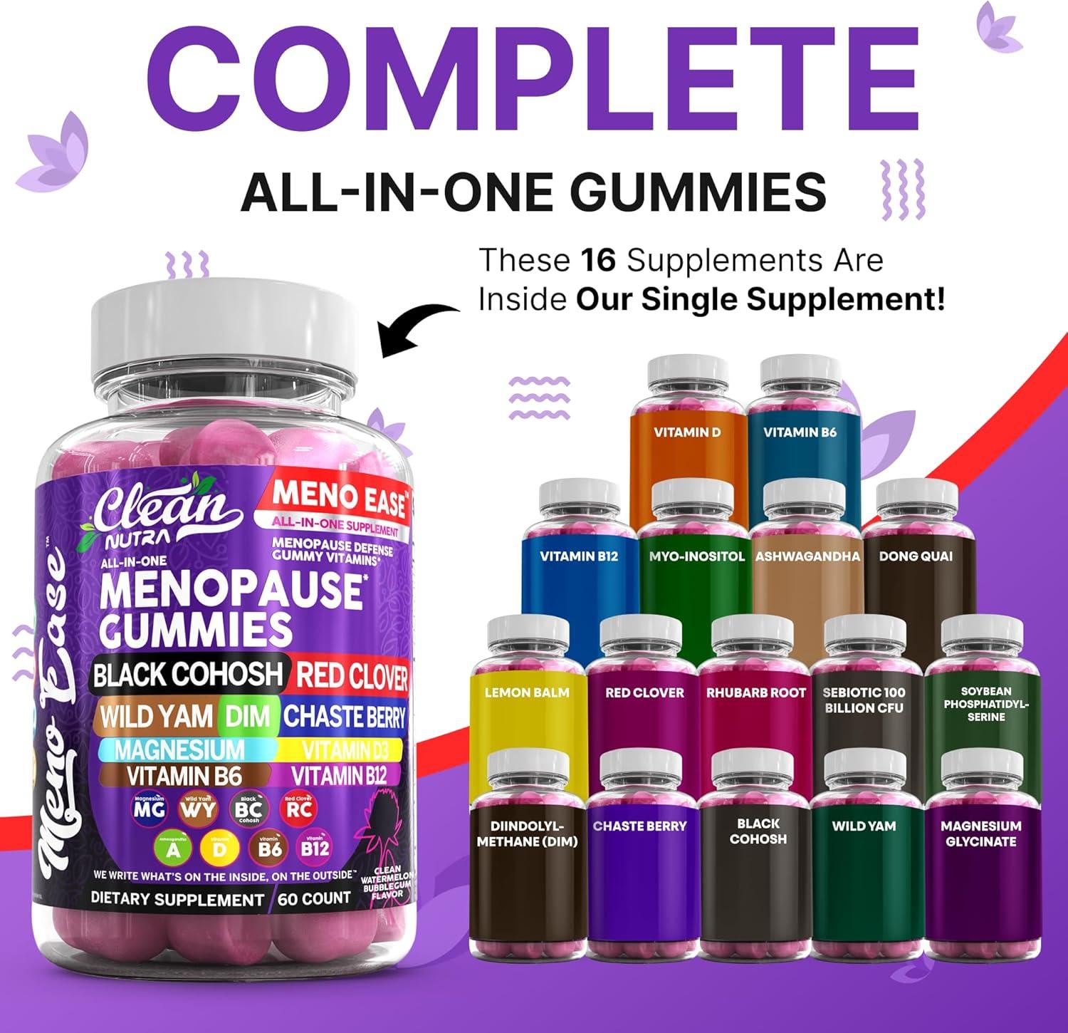 image:imageMenopause Supplement for Women Gummies with Black Cohosh Wild Yam DIM Magnesium Red Clover Chasteberry for Hormone Balance Relief Night Sweats Mood Plus Bergamot Vitamin D3 Vitamin B6 B125