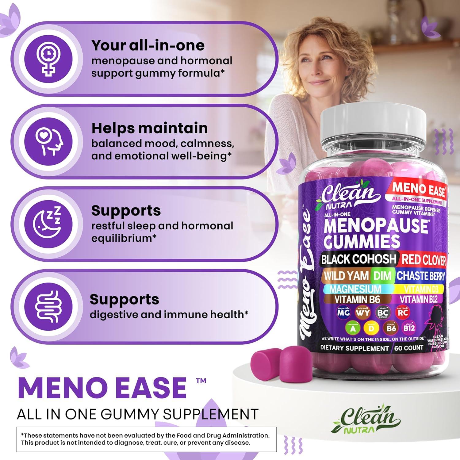 image:imageMenopause Supplement for Women Gummies with Black Cohosh Wild Yam DIM Magnesium Red Clover Chasteberry for Hormone Balance Relief Night Sweats Mood Plus Bergamot Vitamin D3 Vitamin B6 B121