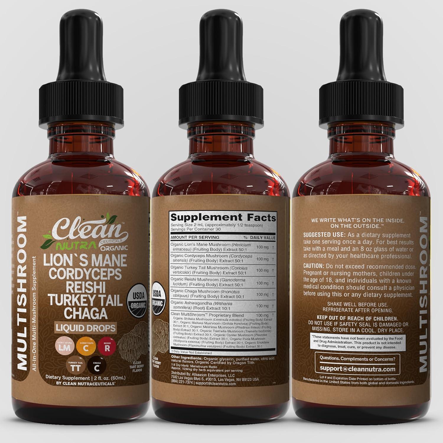 image:imageMushroom Supplement Liquid Drops with Lions Mane Turkey Tail Cordyceps Reishi Chaga Shitake Maitake Tremella Oyster Mushrooms Poria Supplement and Enokitake Mushrooms Complex Blend by Clean Nutra1