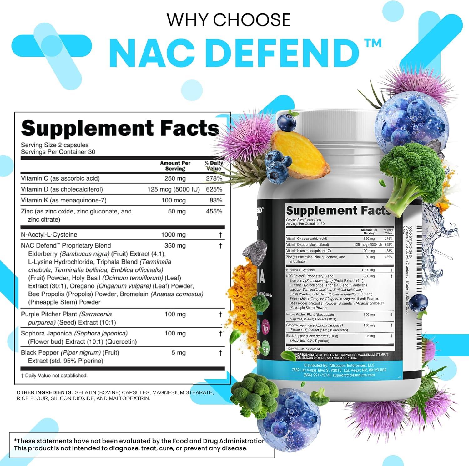 image:imageNAC Supplement NAcetyl Cysteine Vitamin D3 K2 Zinc Quercetin Sarracenia Purpurea Immune Support Elderberry Holy Basil Bee Propolis Bromelain LLysine Capsules Supplements For Women Men Adults1