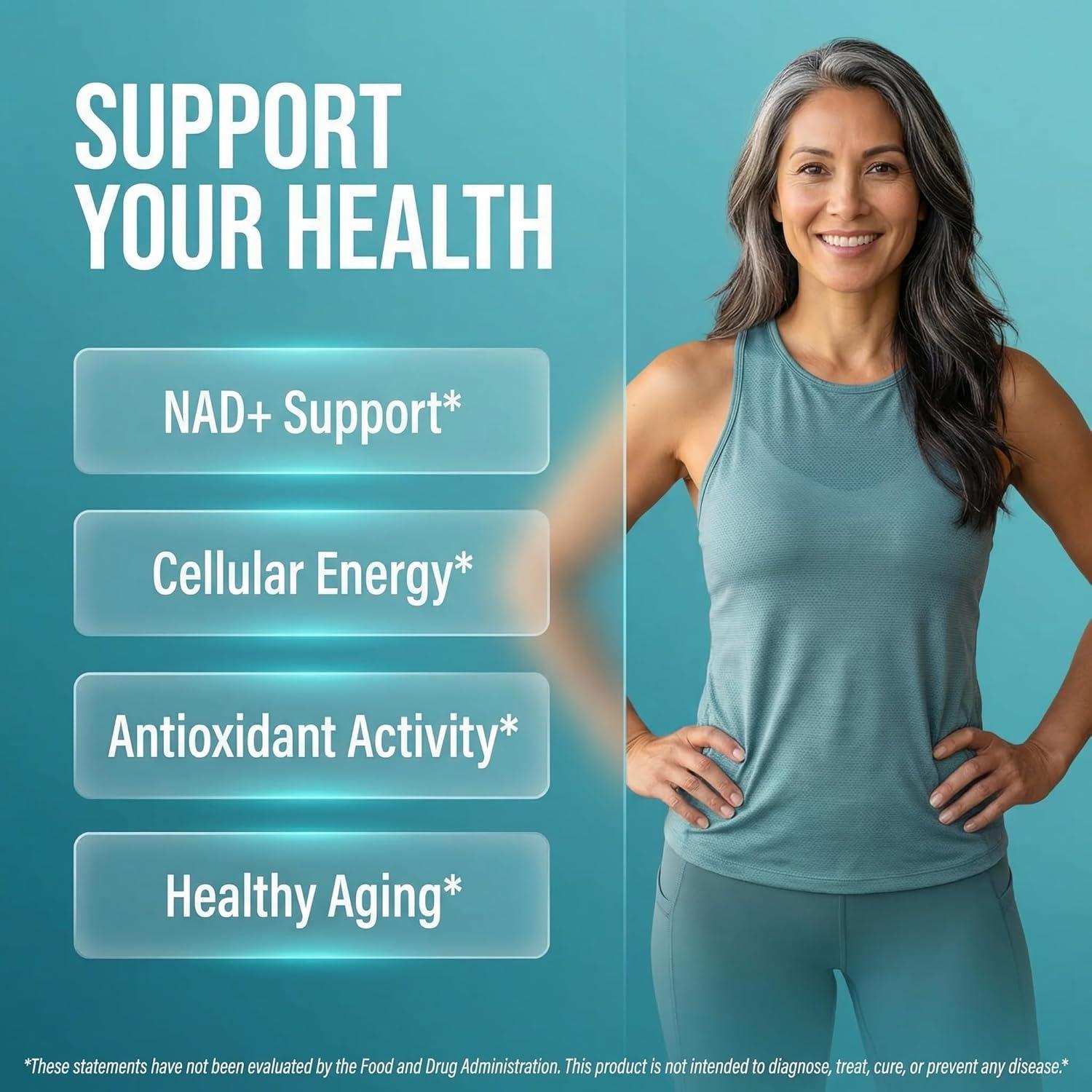 image:imageNAD Resveratrol Supplement Spermidine Fisetin Quercetin Grape Seed Gotu Kola Berberine Astaxanthin Taurine Pomegranate Acai Anti Aging Longevity Capsules for Women Men EternaGlow by Clean Nutra 90ct