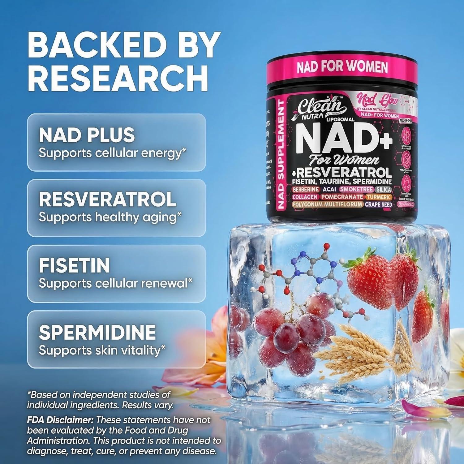 image:imageNAD Resveratrol Supplement for Women NAD Turmeric Vitamin C Acai Pomegranate Collagen Peptides Nicotinamide Fisetin Vitamin E Polygonum Multiflorum Berberine 90 Capsules by Clean Nutra
