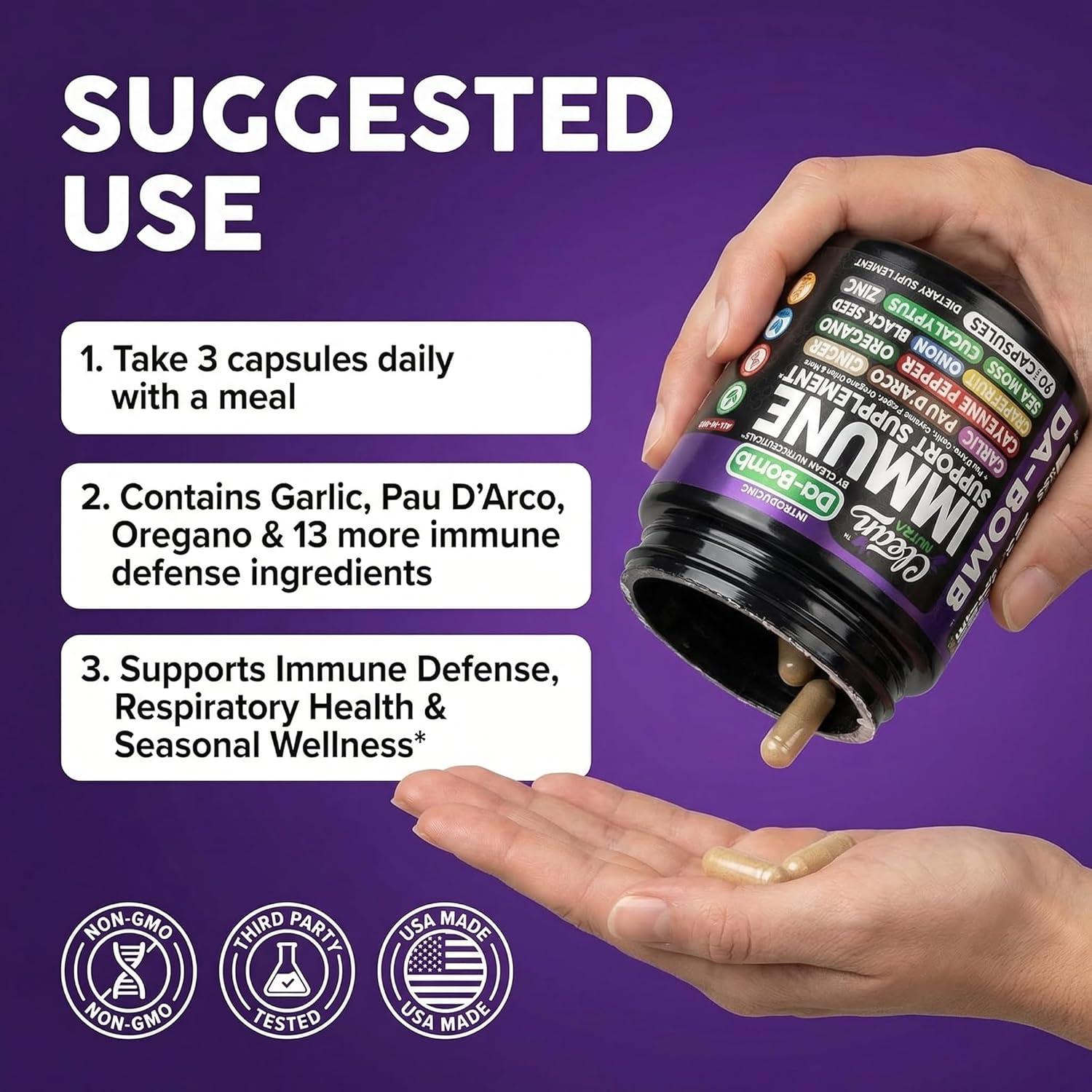 image:imageOrganic Immune Support with PAU DArco Garlic Cayenne Pepper Oregano Ginger Grapefruit Onion Black Seed Sea Moss Black Pepper Zinc Eucalyptus Vitamin C Vitamin D Organic Soursop By Clean Nutra1