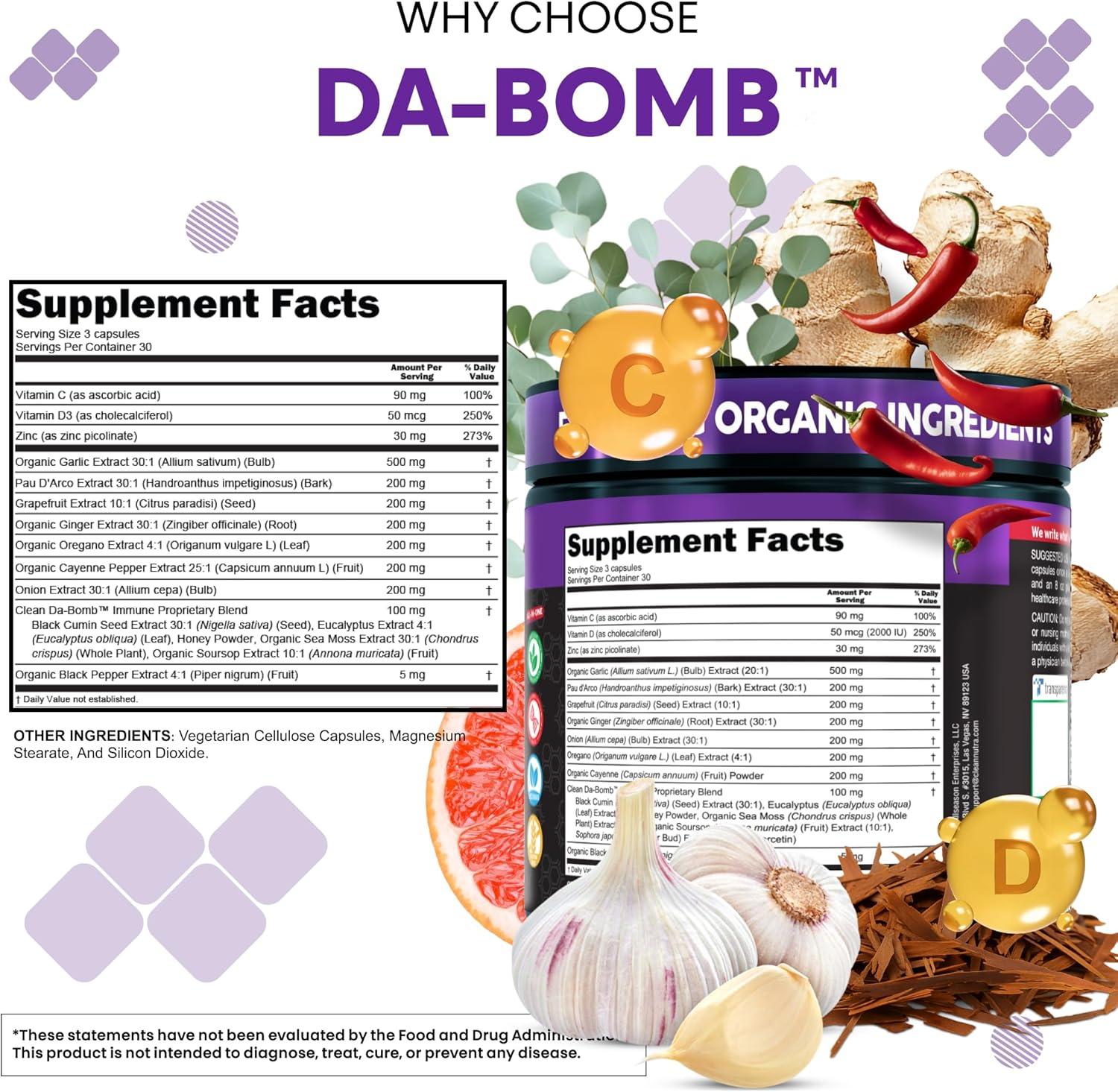 image:imageOrganic Immune Support with PAU DArco Garlic Cayenne Pepper Oregano Ginger Grapefruit Onion Black Seed Sea Moss Black Pepper Zinc Eucalyptus Vitamin C Vitamin D Organic Soursop By Clean Nutra1