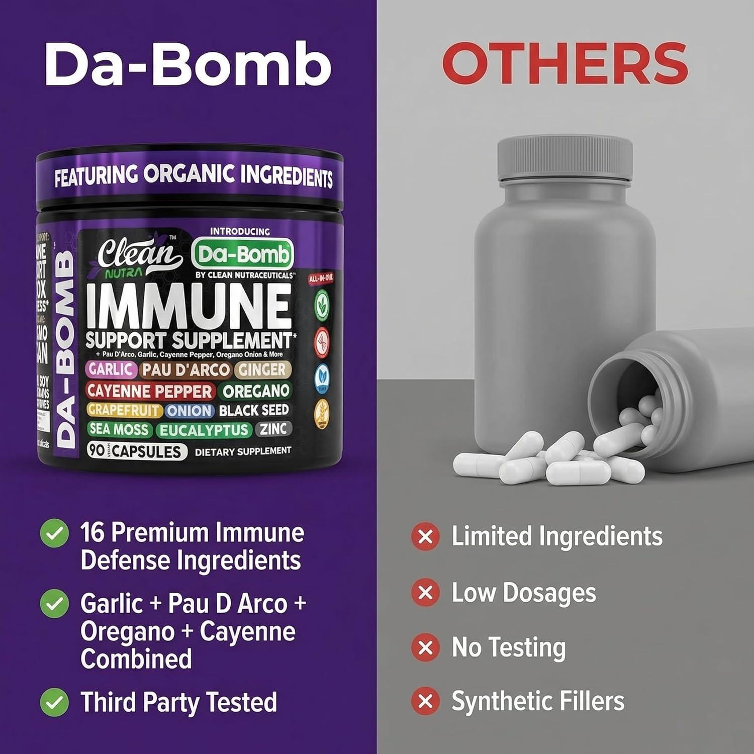 image:imageOrganic Immune Support with PAU DArco Garlic Cayenne Pepper Oregano Ginger Grapefruit Onion Black Seed Sea Moss Black Pepper Zinc Eucalyptus Vitamin C Vitamin D Organic Soursop By Clean Nutra1