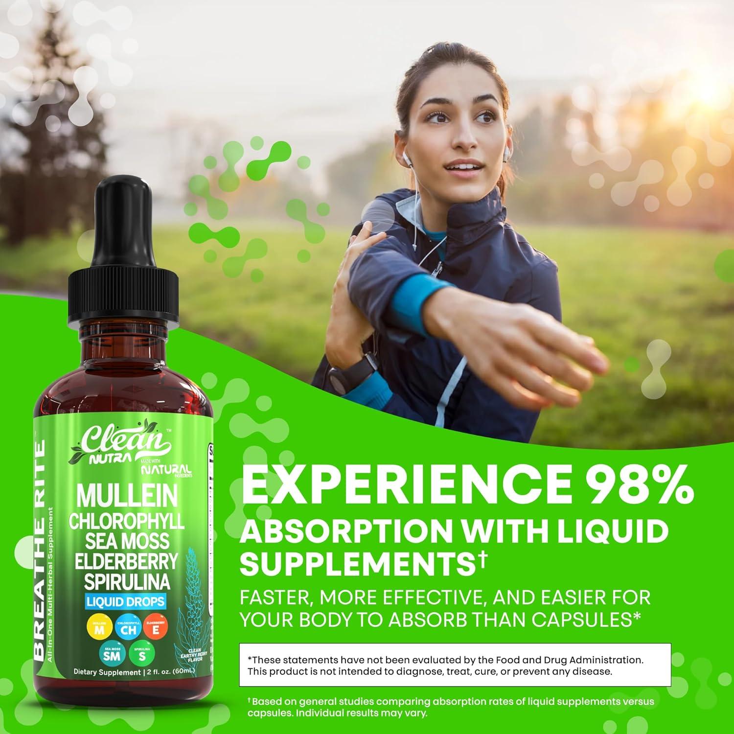 image:imageOrganic Mullein Liquid Drops With Chlorophyll for Lung Detox Plus Irish Sea Moss Spirulina Licorice Tart Cherry Lobelia Motherwort And Elderberry For Men Women Health Supplement Vitamin 2