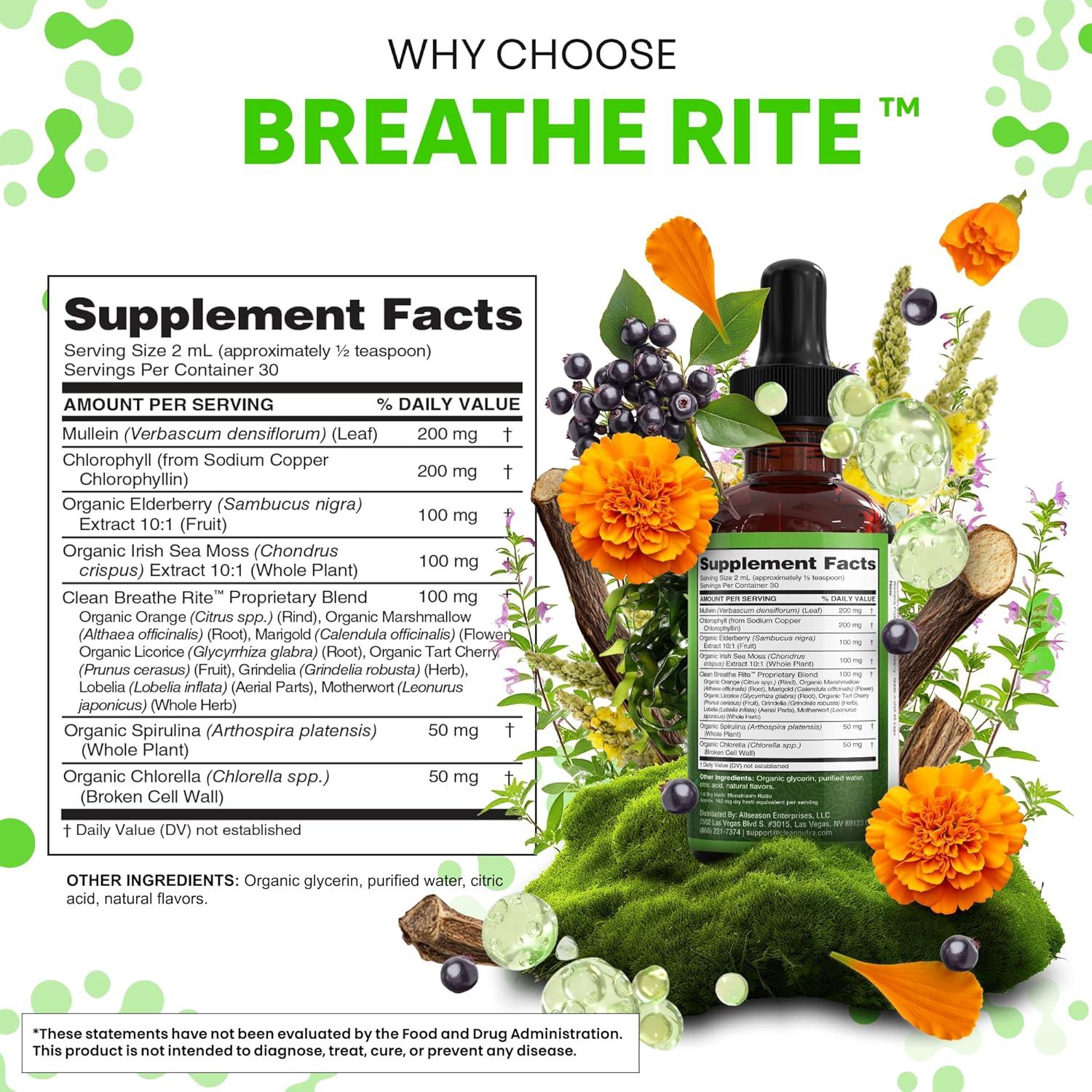 image:imageOrganic Mullein Liquid Drops With Chlorophyll for Lung Detox Plus Irish Sea Moss Spirulina Licorice Tart Cherry Lobelia Motherwort And Elderberry For Men Women Health Supplement Vitamin 2