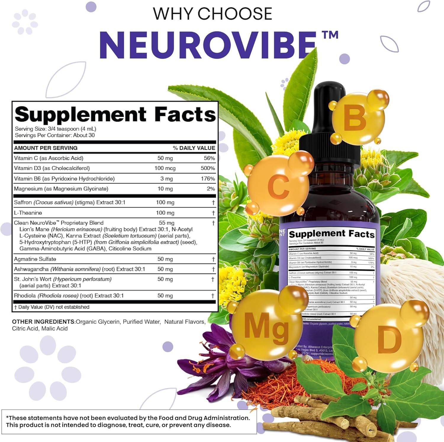 image:imageSaffron Supplements Liquid Drops LTheanine Agmatine Sulfate Ashwagandha Magnesium Glycinate B6 Magnesium Stress Relief Mood Support 5HTP GABA Supplement Vitamin D 4oz by Clean Nutra