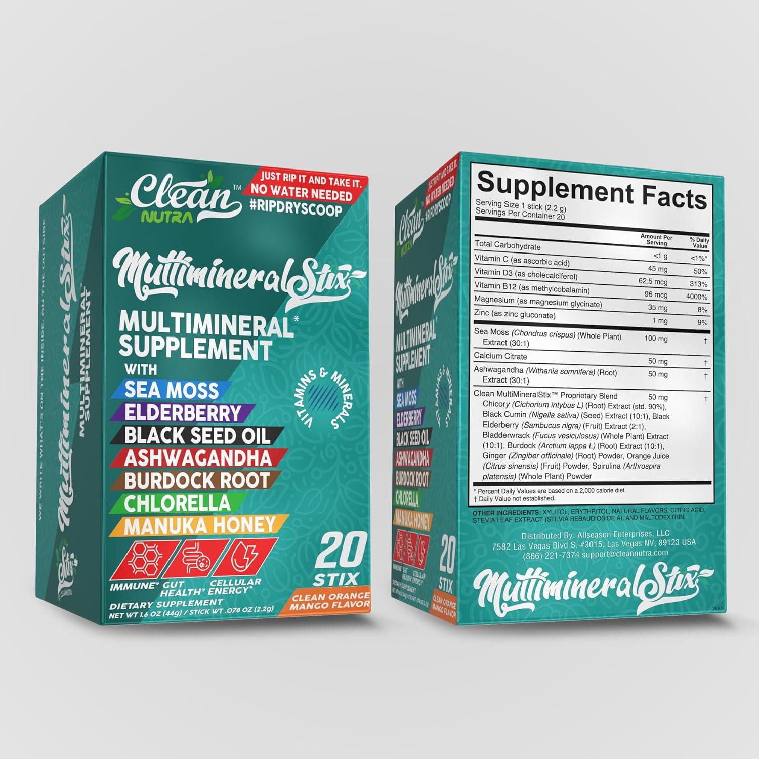 image:imageSea Moss Powder Elderberry Ashwagandha Chlorella Manuka Honey VitaminD3 Vitamin C Zinc Spirulina Iodine Greens Detox Immune Support Sugar Free Hydration Powder Drink Mix 20 Sticks1