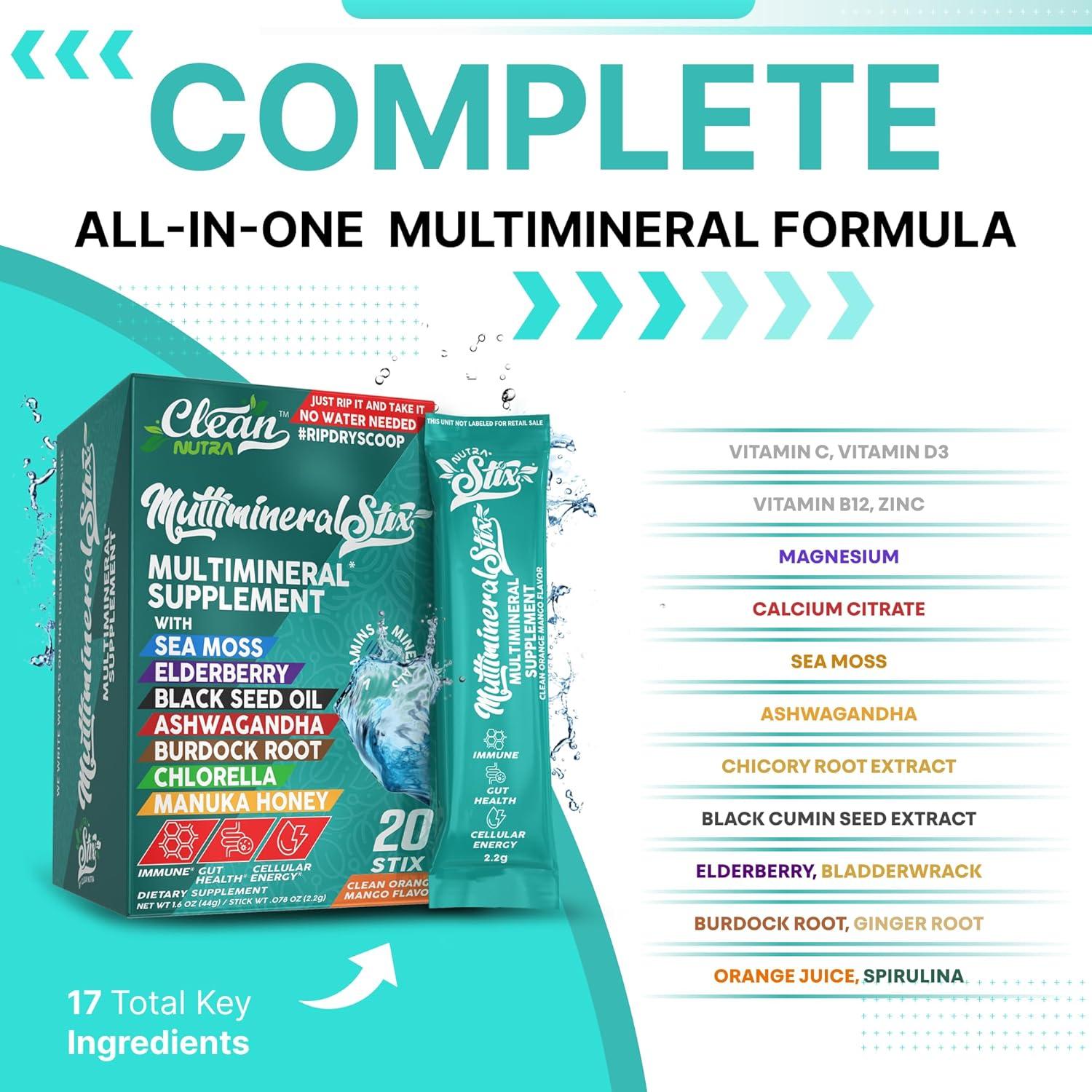 image:imageSea Moss Powder Elderberry Ashwagandha Chlorella Manuka Honey VitaminD3 Vitamin C Zinc Spirulina Iodine Greens Detox Immune Support Sugar Free Hydration Powder Drink Mix 20 Sticks1