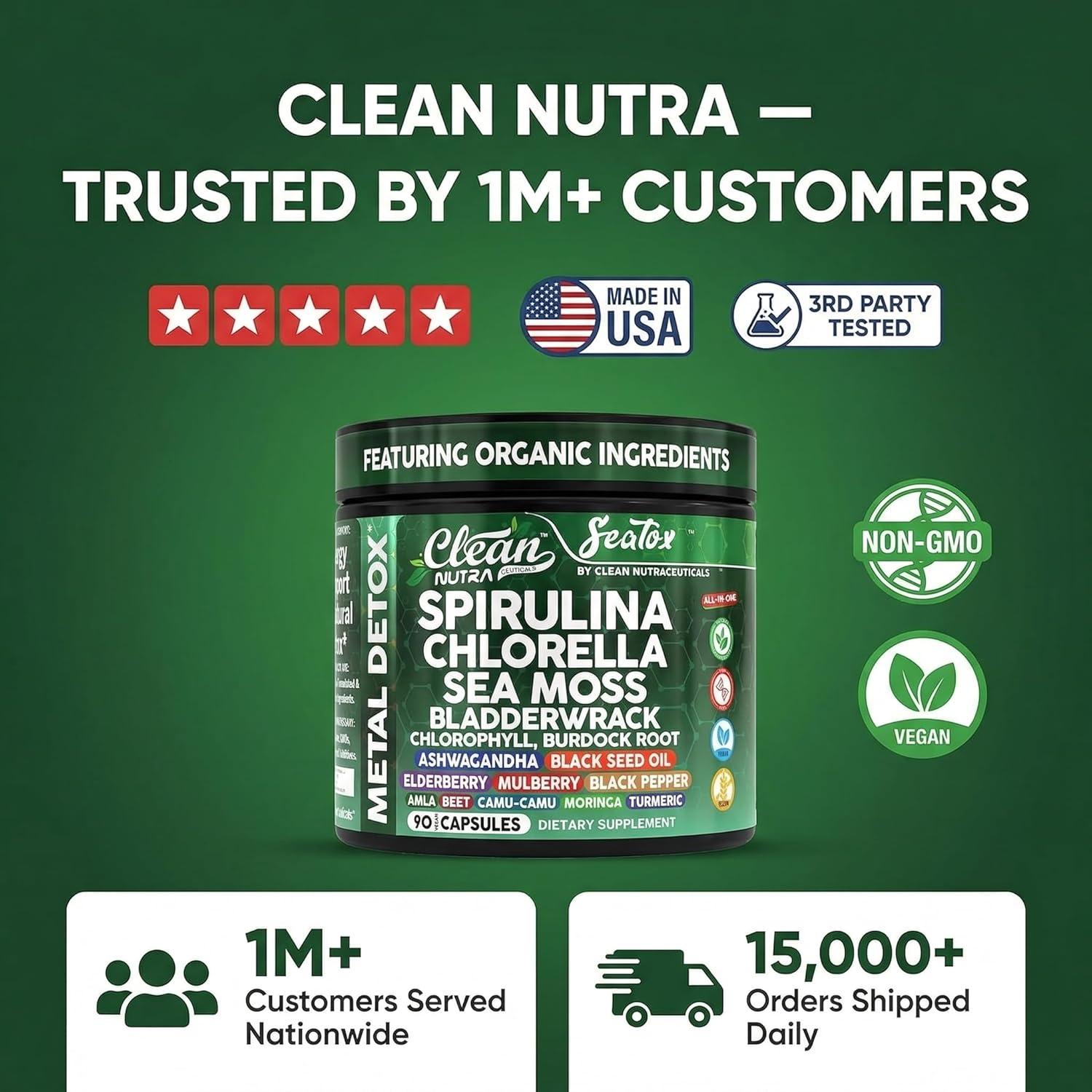 image:imageSea Tox Organic Spirulina and Chlorella Capsules Natural Cleansing amp Nourishment Sea Moss Bladderwrack Chlorophyll Burdock Root Ashwagandha Turmeric 90 Vegan Black Seed Oil Capsules By Clean Nutra