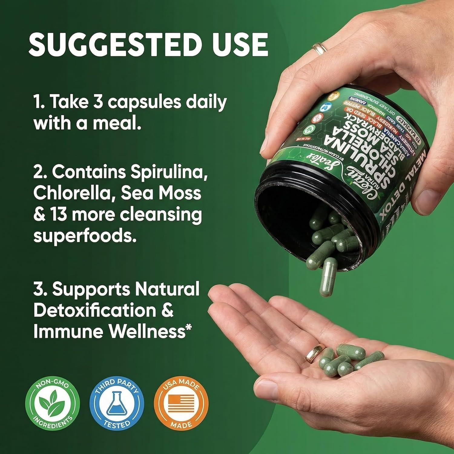 image:imageSea Tox Organic Spirulina and Chlorella Capsules Natural Cleansing amp Nourishment Sea Moss Bladderwrack Chlorophyll Burdock Root Ashwagandha Turmeric 90 Vegan Black Seed Oil Capsules By Clean Nutra