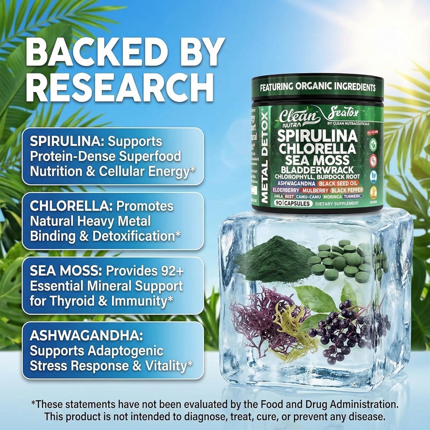 image:imageSea Tox Organic Spirulina and Chlorella Capsules Natural Cleansing amp Nourishment Sea Moss Bladderwrack Chlorophyll Burdock Root Ashwagandha Turmeric 90 Vegan Black Seed Oil Capsules By Clean Nutra
