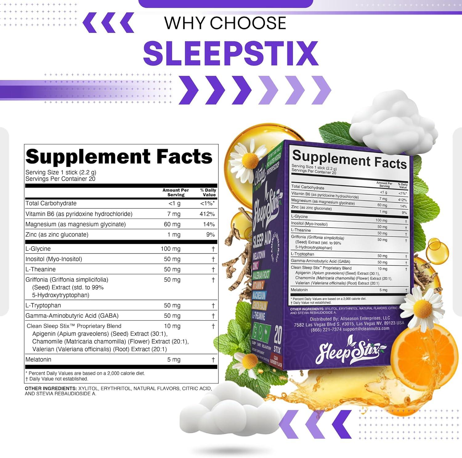 image:imageSleep Aid Melatonin Powder Tryptophan Glycine Valerian Root Magnesium For Sleep Lemon Balm L Theanine Magnesium Glycinate Zinc Sleep Aid Myo Inositol GABACalm B6 5 HTP Stress Relief 20 Stix1