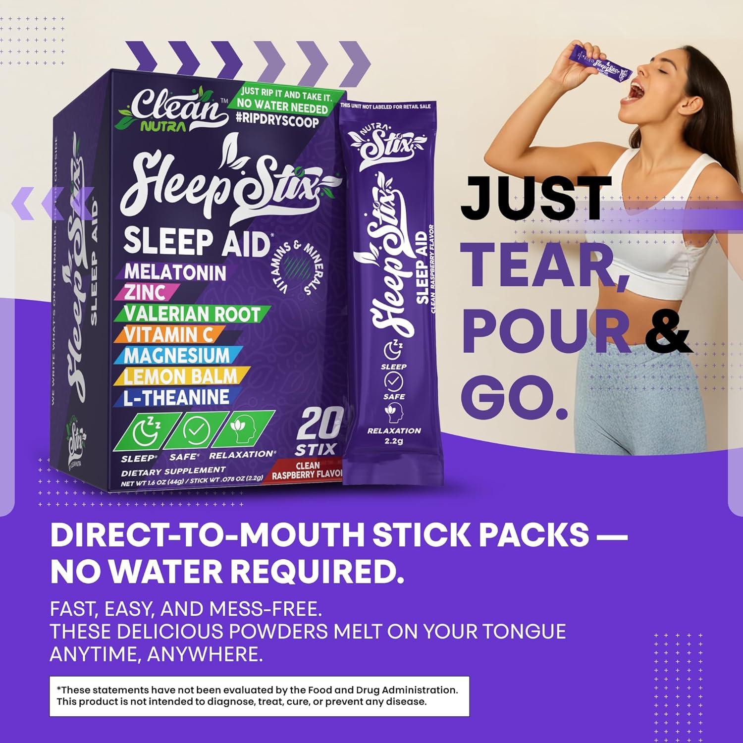 image:imageSleep Aid Melatonin Powder Tryptophan Glycine Valerian Root Magnesium For Sleep Lemon Balm L Theanine Magnesium Glycinate Zinc Sleep Aid Myo Inositol GABACalm B6 5 HTP Stress Relief 20 Stix1
