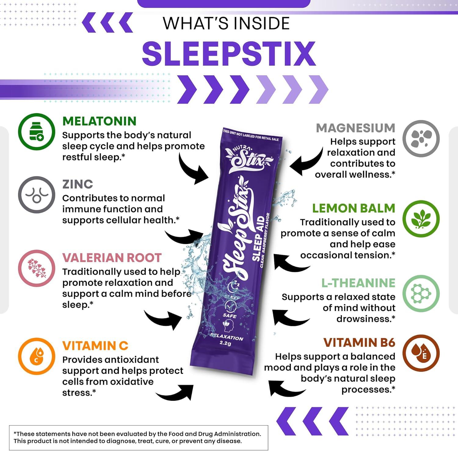 image:imageSleep Aid Melatonin Powder Tryptophan Glycine Valerian Root Magnesium For Sleep Lemon Balm L Theanine Magnesium Glycinate Zinc Sleep Aid Myo Inositol GABACalm B6 5 HTP Stress Relief 20 Stix1