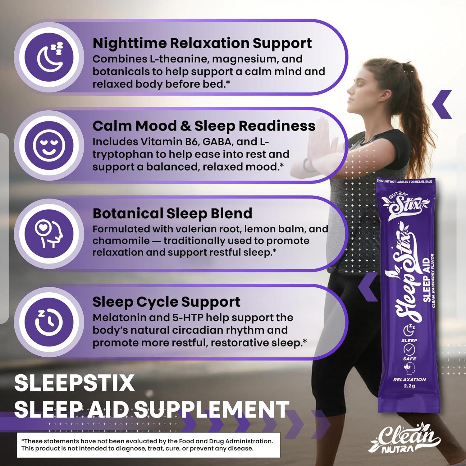 image:imageSleep Aid Melatonin Powder Tryptophan Glycine Valerian Root Magnesium For Sleep Lemon Balm L Theanine Magnesium Glycinate Zinc Sleep Aid Myo Inositol GABACalm B6 5 HTP Stress Relief 20 Stix1