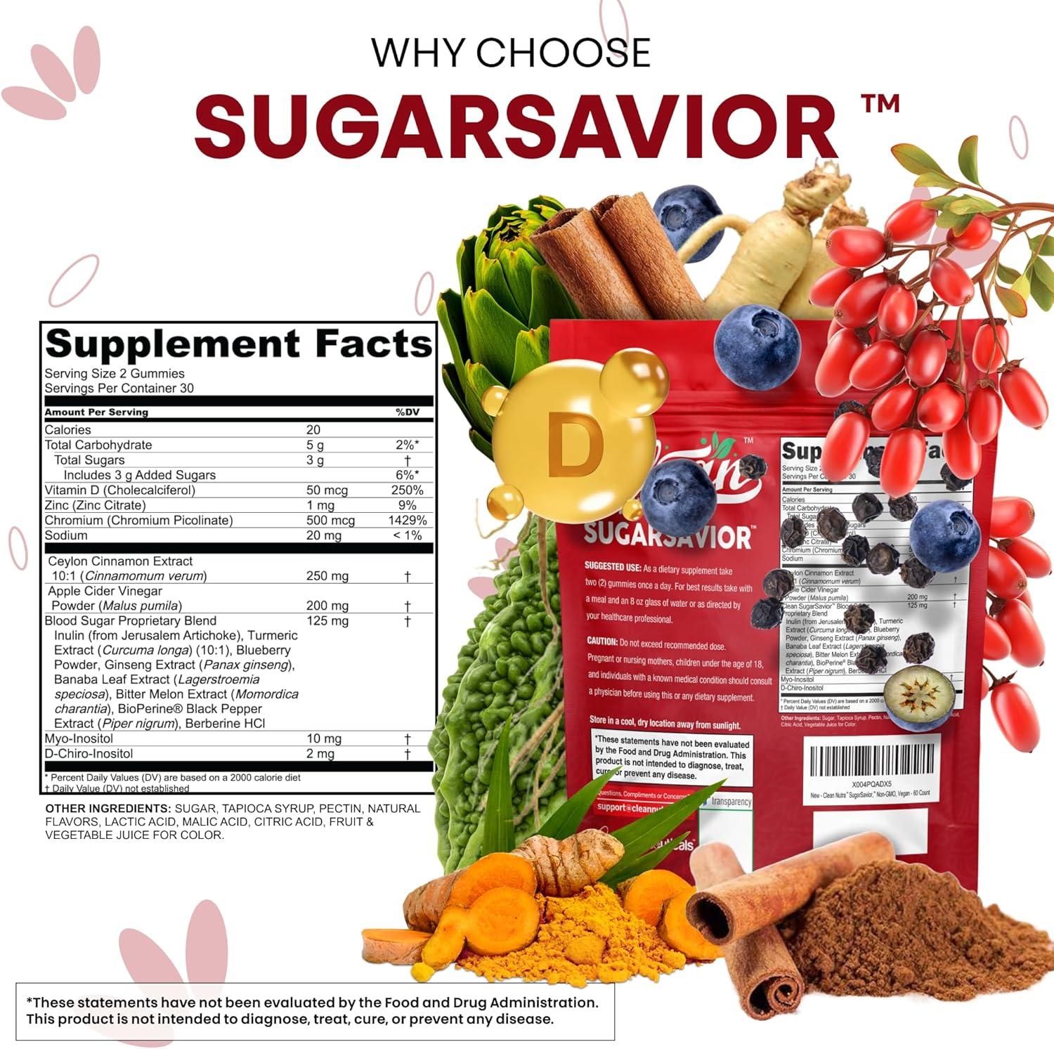 image:imageSugar Savior Ceylon Cinnamon Berberine Gummies Apple Cider Vinegar Artichoke Turmeric Blueberry Ginseng Banaba Bitter Melon Black Pepper Vitamin D Zinc GLP1 Gummies 60 Count by Clean Nutra