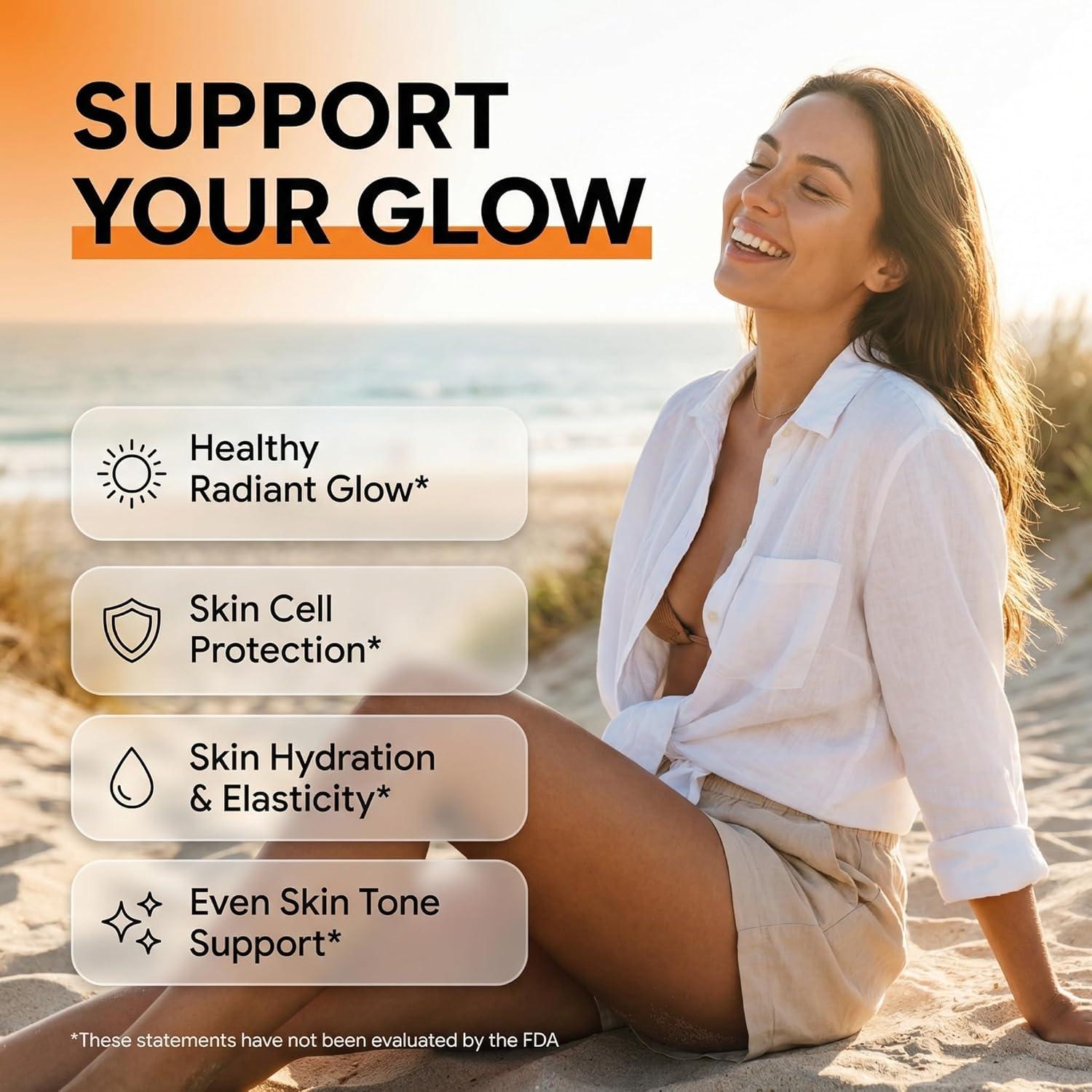 image:imageSunless Glow Lycopene Beta Carotene Tanning Gummies Astaxanthin Vitamin C D E Flax Seed Selenium Amla l Tyrosine PABA Black Pepper 60 Count Strawberry Banana Flavor By Clean Nutra