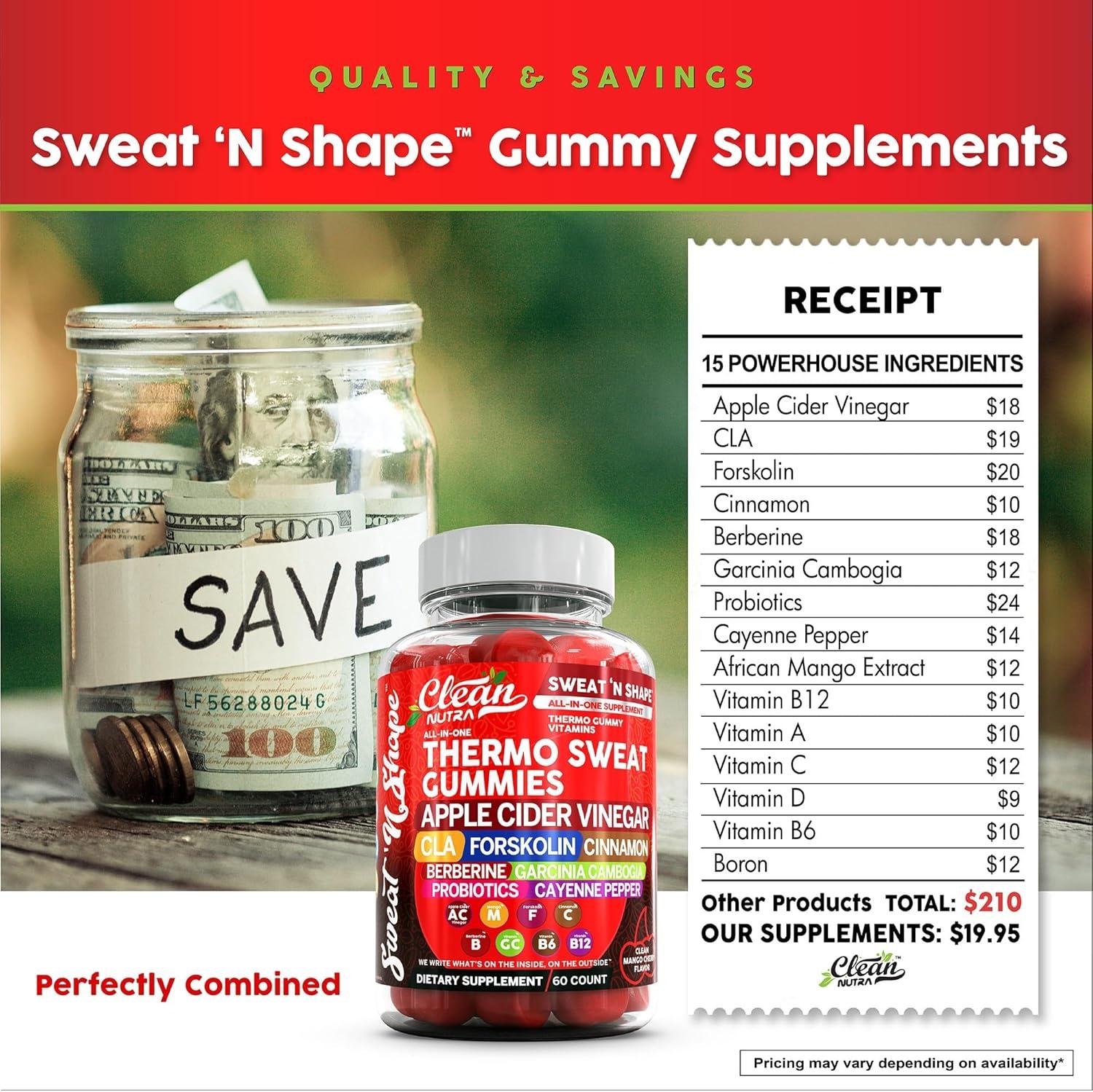 image:imageSweat N Shape Gummies Apple Cider Vinegar CLA Forskolin Cinnamon Berberine Garcinia Cambogia Probiotics Cayenne Pepper Vitamin B12 Vitamin A Vitamin C Vitamin D Vitamin B6 Boron By Clean Nutra 5