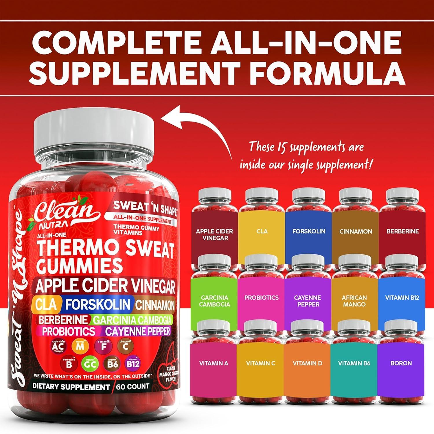 image:imageSweat N Shape Gummies Apple Cider Vinegar CLA Forskolin Cinnamon Berberine Garcinia Cambogia Probiotics Cayenne Pepper Vitamin B12 Vitamin A Vitamin C Vitamin D Vitamin B6 Boron By Clean Nutra 5