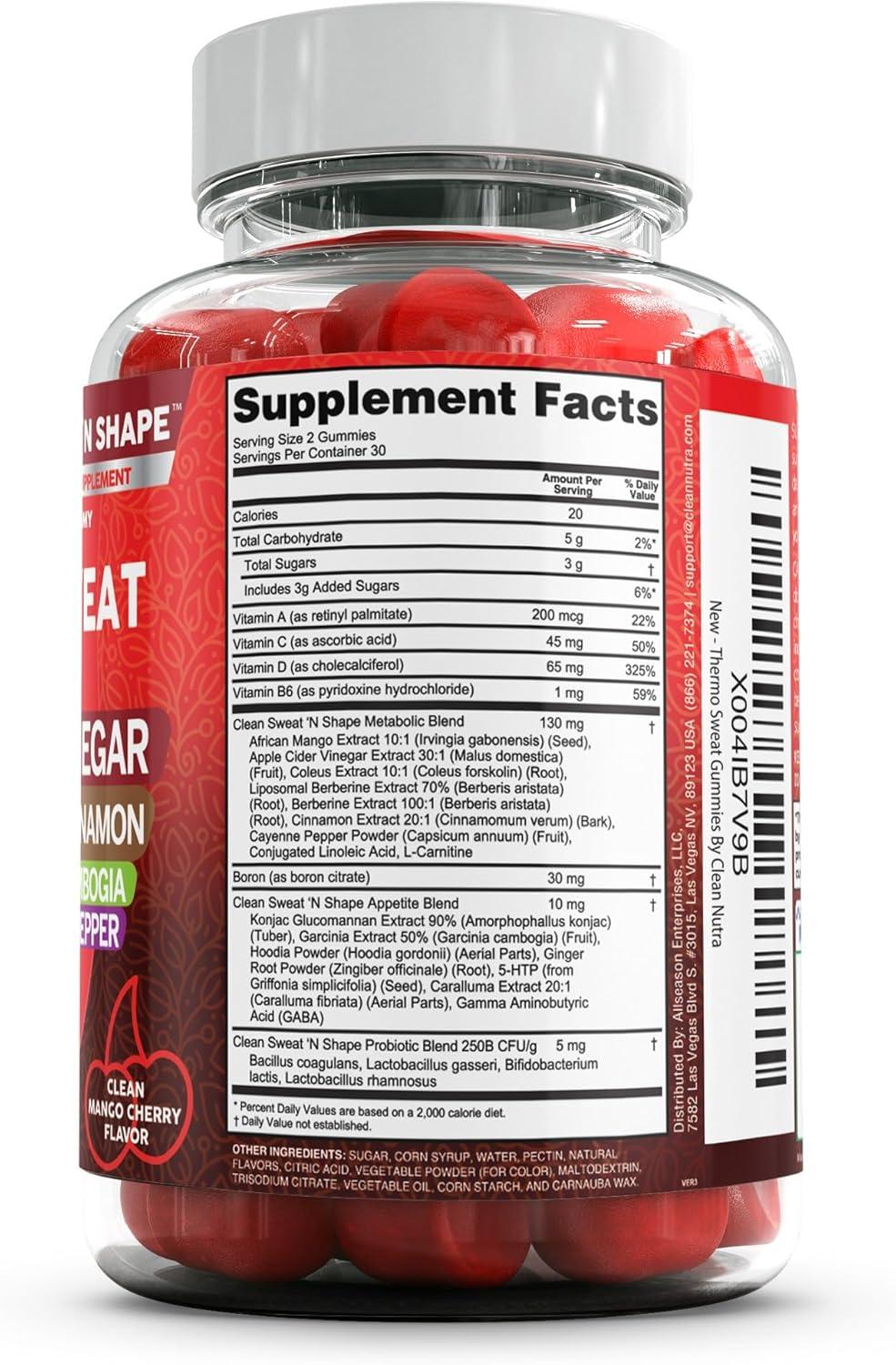 image:imageSweat N Shape Gummies Apple Cider Vinegar CLA Forskolin Cinnamon Berberine Garcinia Cambogia Probiotics Cayenne Pepper Vitamin B12 Vitamin A Vitamin C Vitamin D Vitamin B6 Boron By Clean Nutra 5