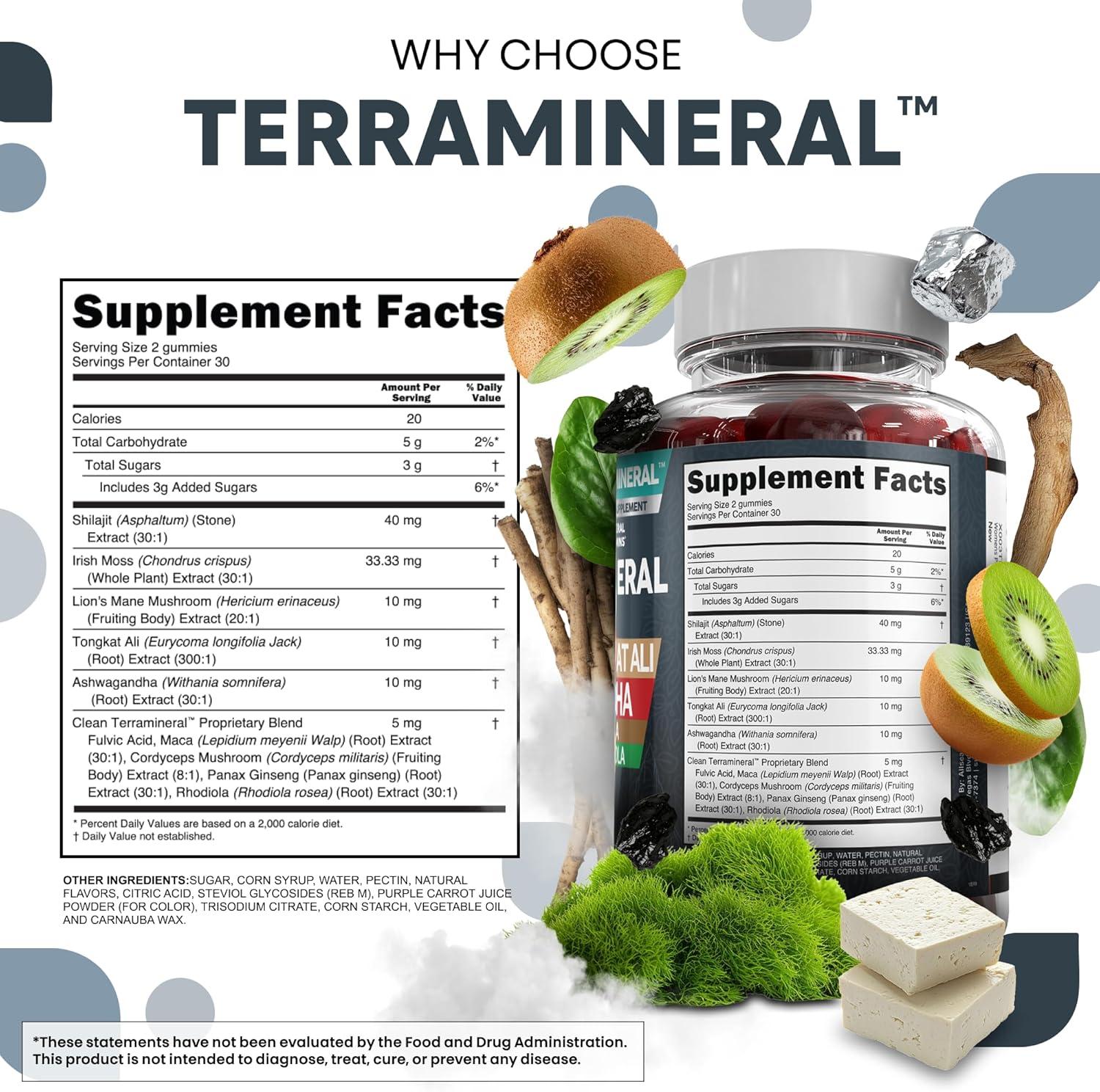 image:imageTerramineral Shilajit Gummies with Irish Sea Moss Tongkat Ali Ashwagandha Lions Mane MACA Panax Ginseng Rhodiola amp Cordyceps by Clean Nutra 11