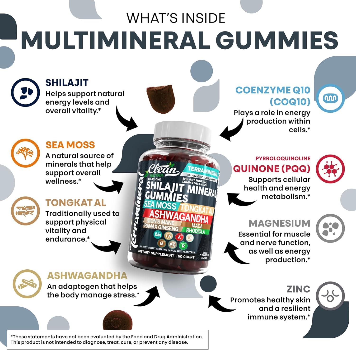 image:imageTerramineral Shilajit Gummies with Irish Sea Moss Tongkat Ali Ashwagandha Lions Mane MACA Panax Ginseng Rhodiola amp Cordyceps by Clean Nutra 11