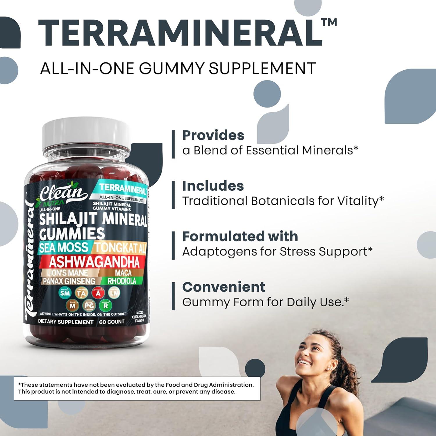 image:imageTerramineral Shilajit Gummies with Irish Sea Moss Tongkat Ali Ashwagandha Lions Mane MACA Panax Ginseng Rhodiola amp Cordyceps by Clean Nutra 11