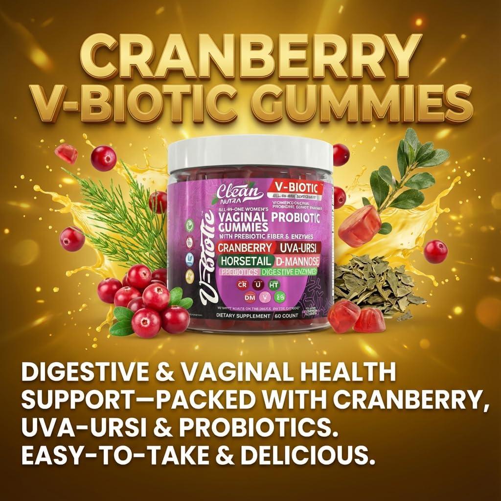image:imageVaginal Probiotic Gummies For Women Prebiotics Cranberry DMannose UvaUrsi Digestive Enzymes Vaginal Health Supplement pH Balance to Promote Healthy Vaginal Odor amp Flora Cranberries Gummy Vitamin1
