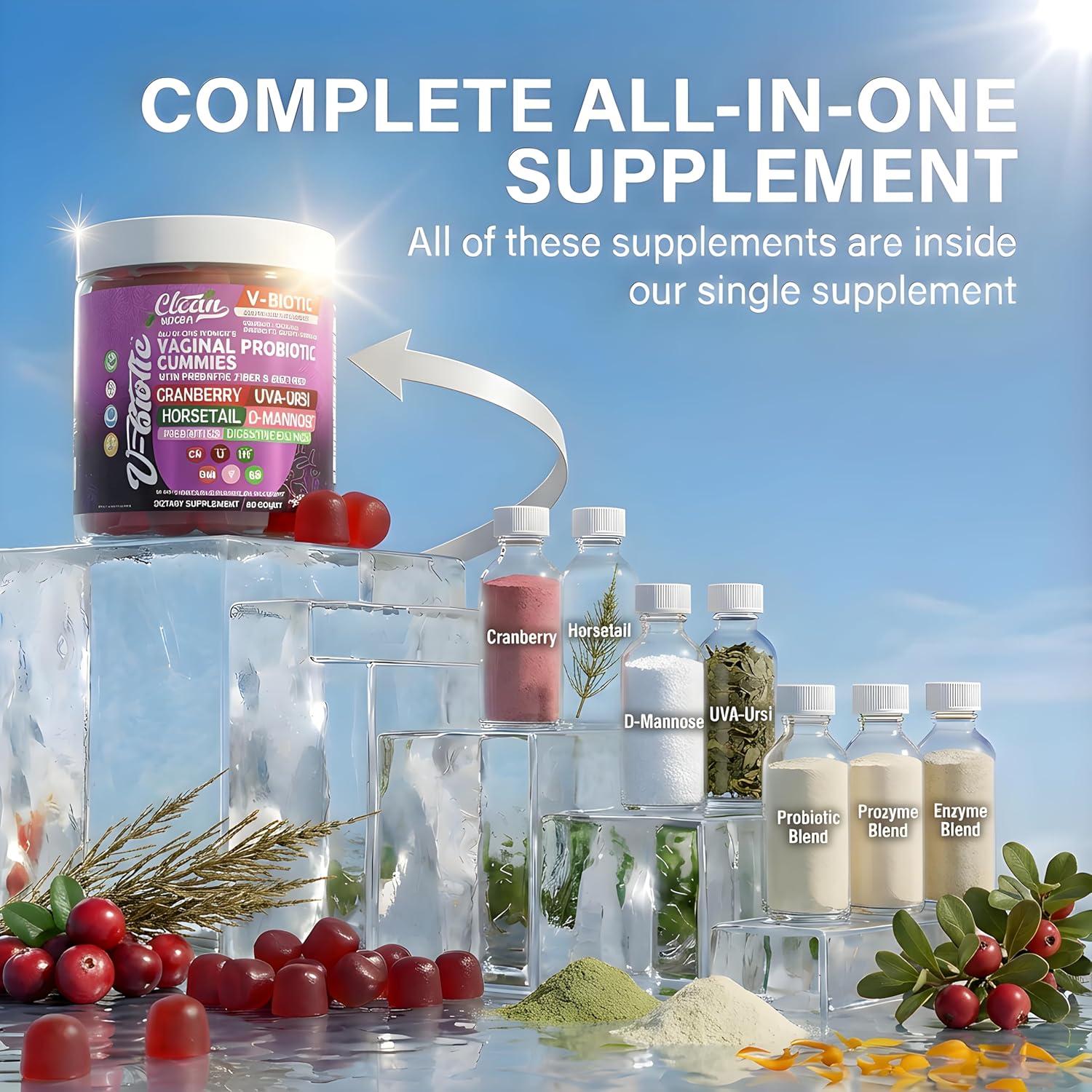 image:imageVaginal Probiotic Gummies For Women Prebiotics Cranberry DMannose UvaUrsi Digestive Enzymes Vaginal Health Supplement pH Balance to Promote Healthy Vaginal Odor amp Flora Cranberries Gummy Vitamin1