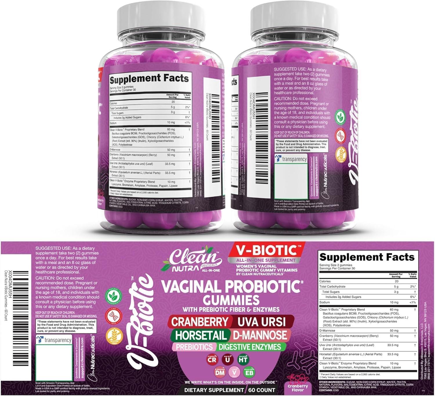 image:imageVaginal Probiotic Gummies For Women Prebiotics Cranberry DMannose UvaUrsi Digestive Enzymes Vaginal Health Supplement pH Balance to Promote Healthy Vaginal Odor amp Flora Cranberries Gummy Vitamin1