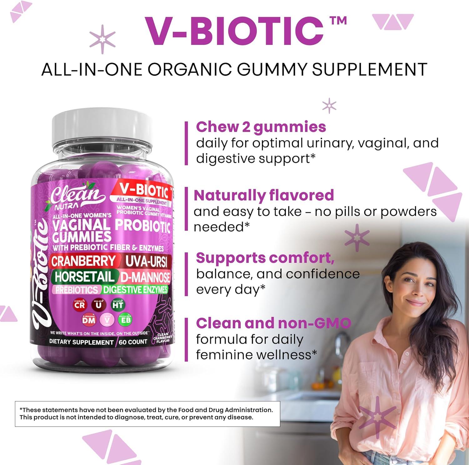 image:imageVaginal Probiotic Gummies For Women Prebiotics Cranberry DMannose UvaUrsi Digestive Enzymes Vaginal Health Supplement pH Balance to Promote Healthy Vaginal Odor amp Flora Cranberries Gummy Vitamin2
