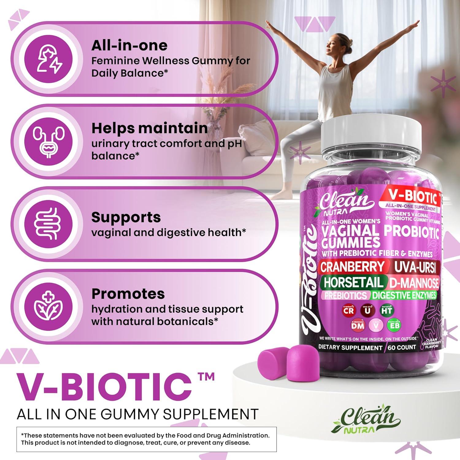 image:imageVaginal Probiotic Gummies For Women Prebiotics Cranberry DMannose UvaUrsi Digestive Enzymes Vaginal Health Supplement pH Balance to Promote Healthy Vaginal Odor amp Flora Cranberries Gummy Vitamin2